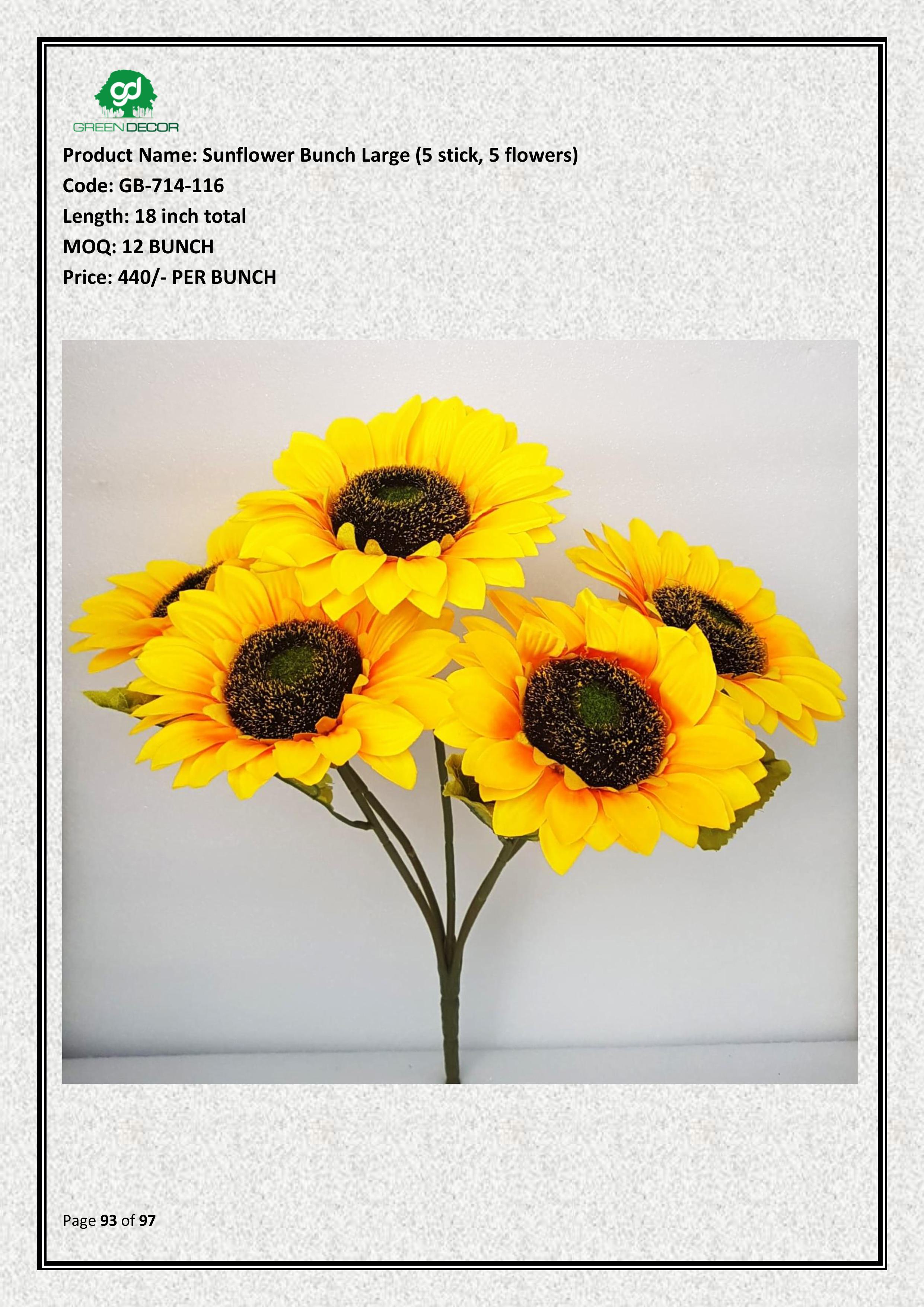 Artificial Sunflower Bunch Large (5 stick, 5 flowers)