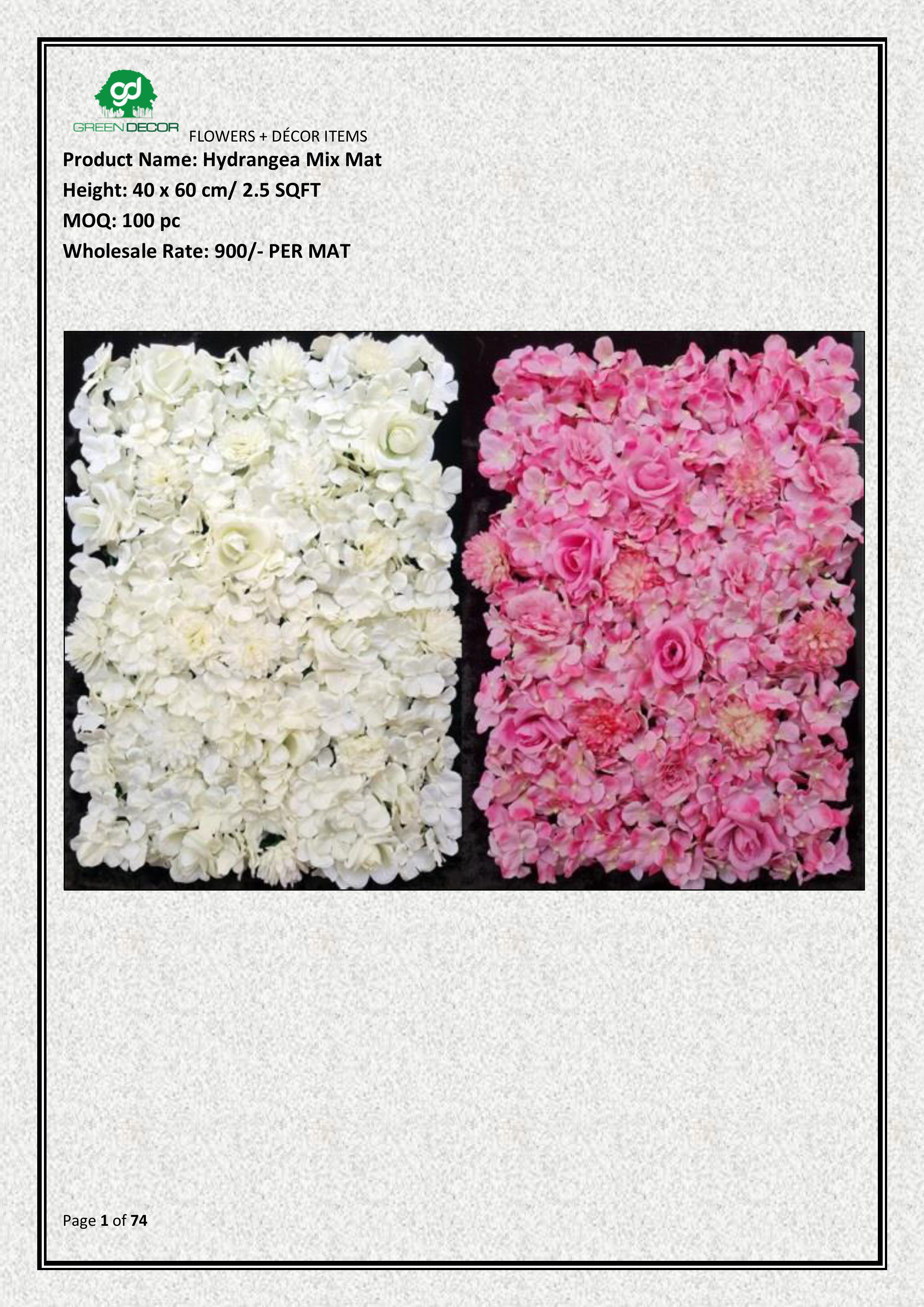 Artificial Hydrangea Mix Flower Mat (40 x 60 cm)