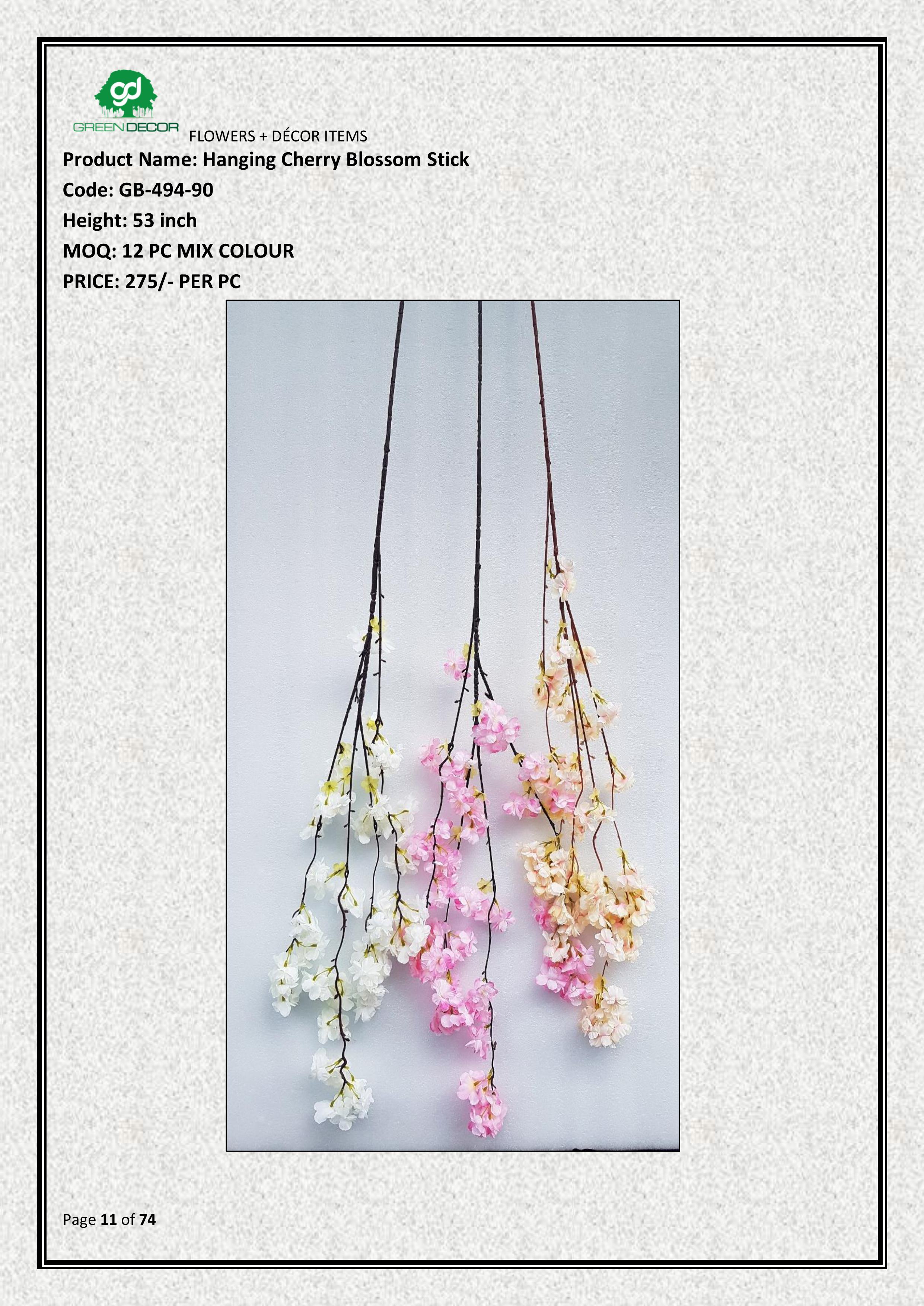 Artificial Hanging Cherry Blossom Stick