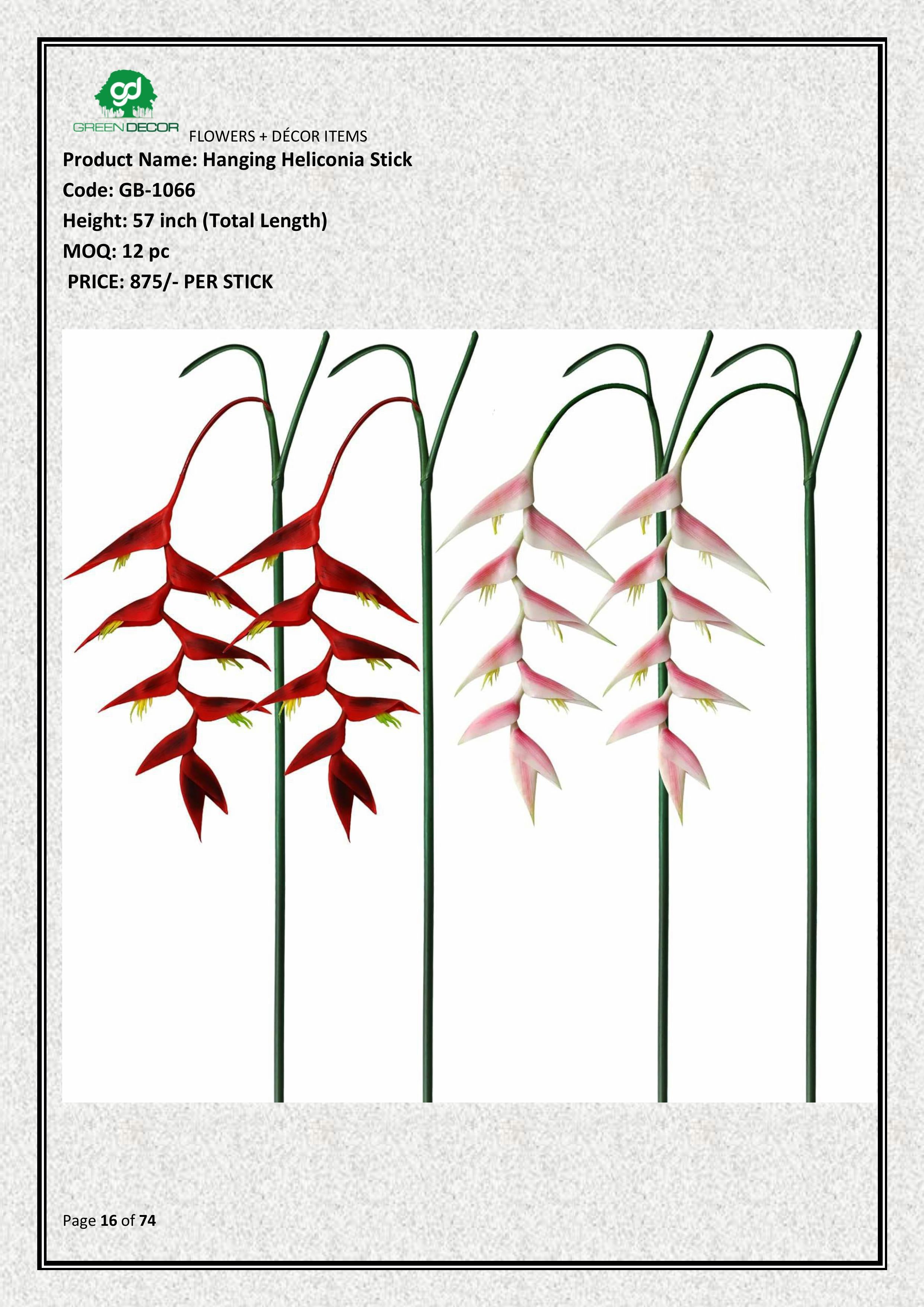 Artificial Hanging Heliconia Stick