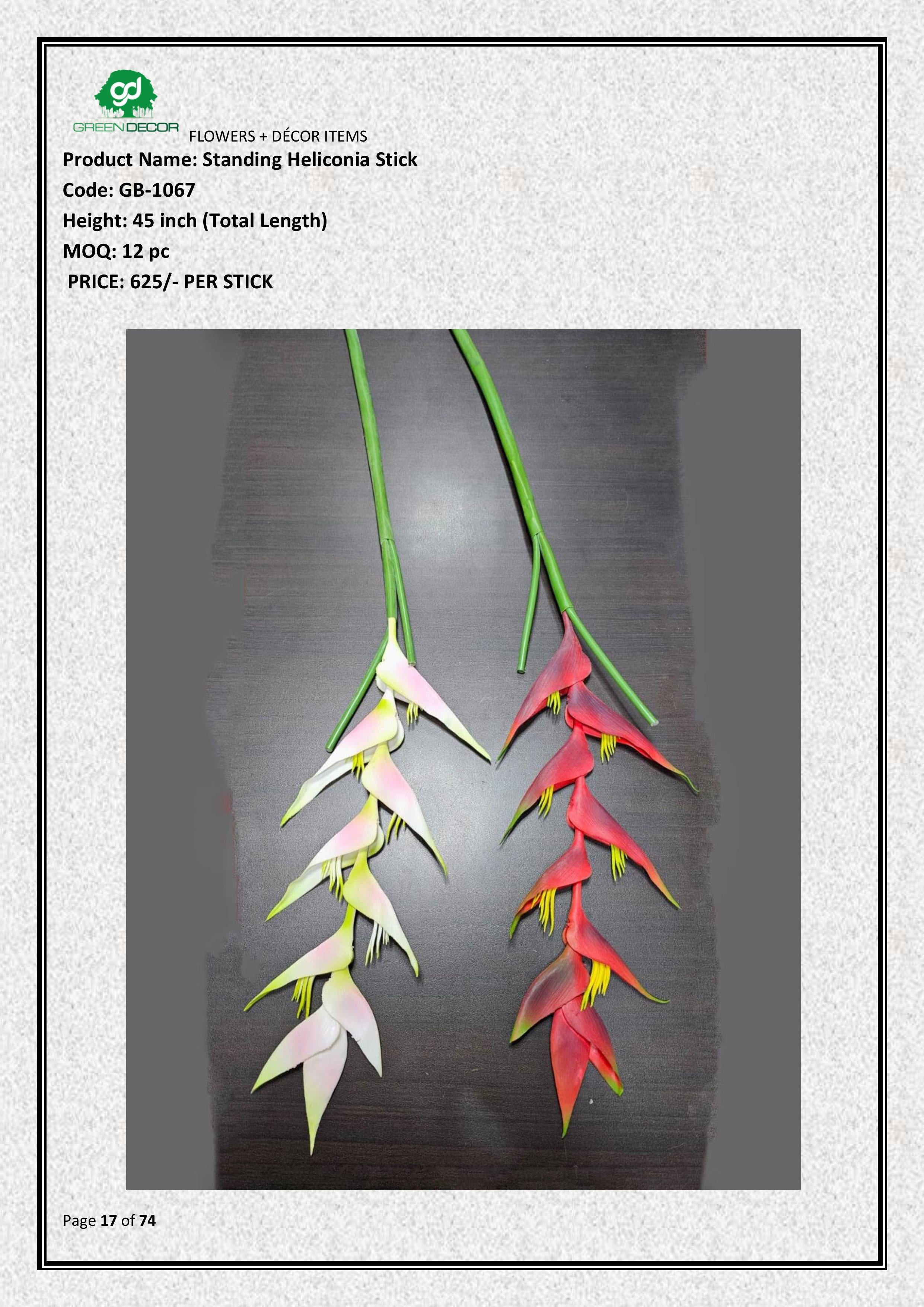 Artificial Standing Heliconia Stick