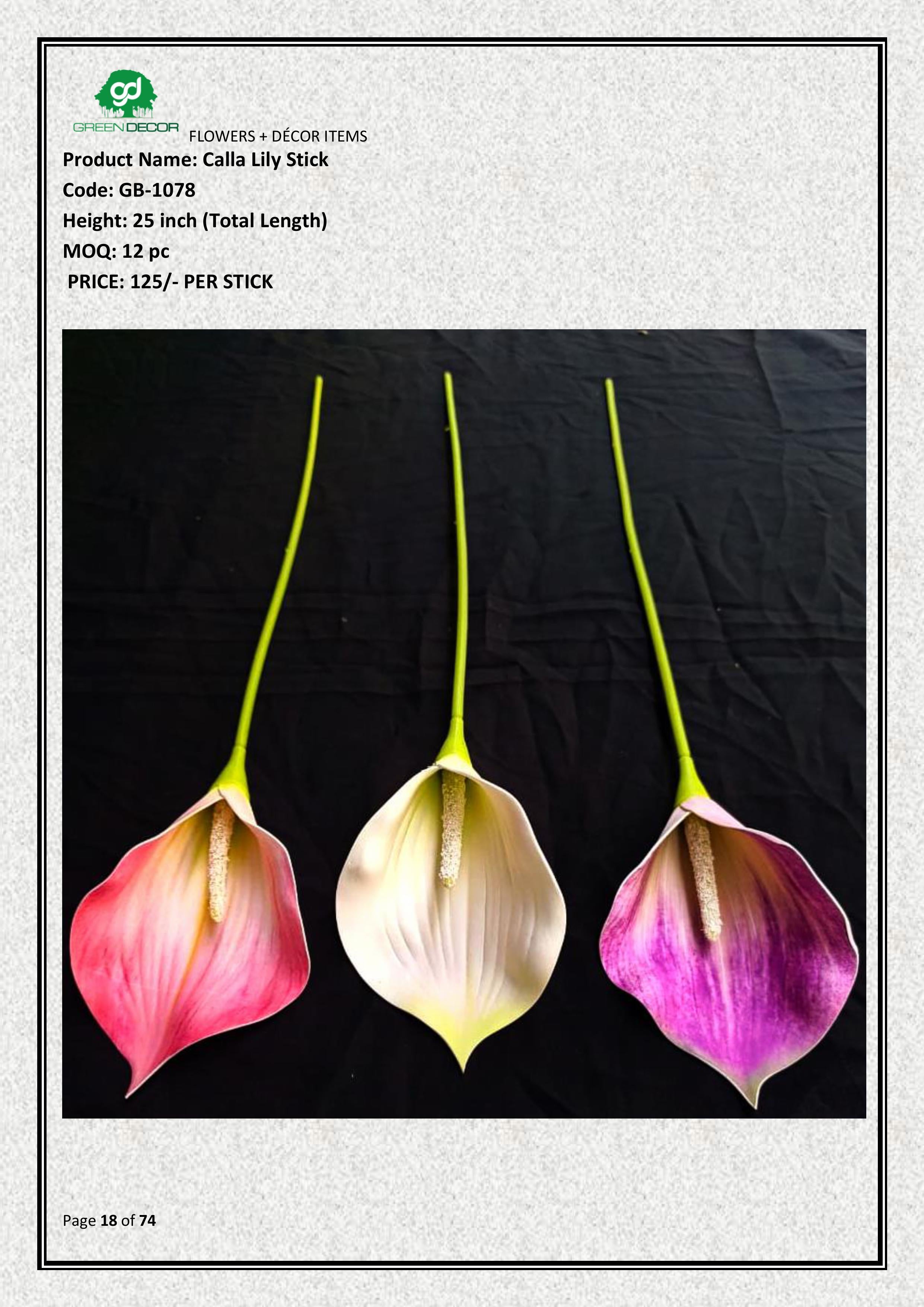 Artificial Calla Lily Stick
