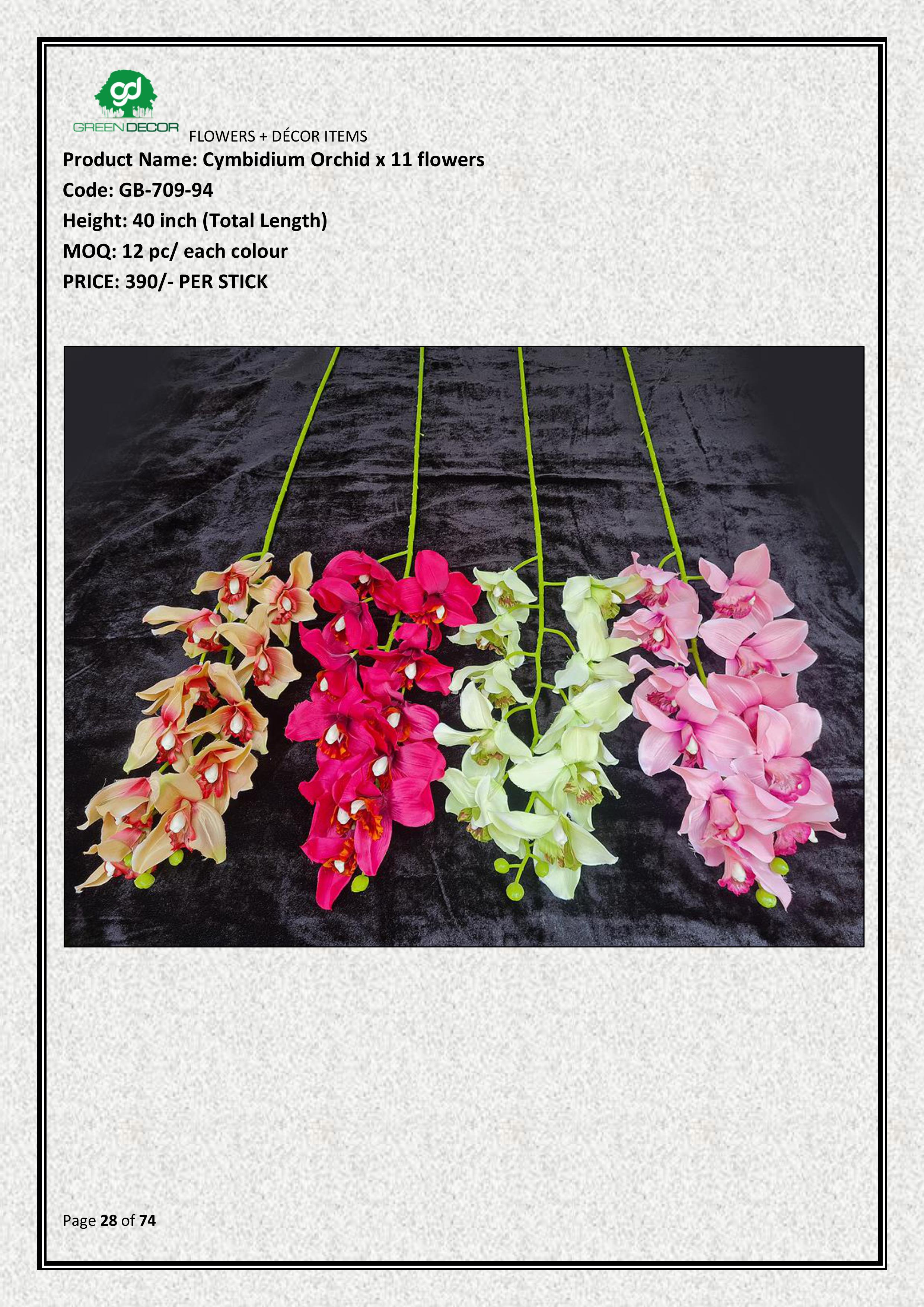 Artificial Cymbidium Orchid x 11 flowers