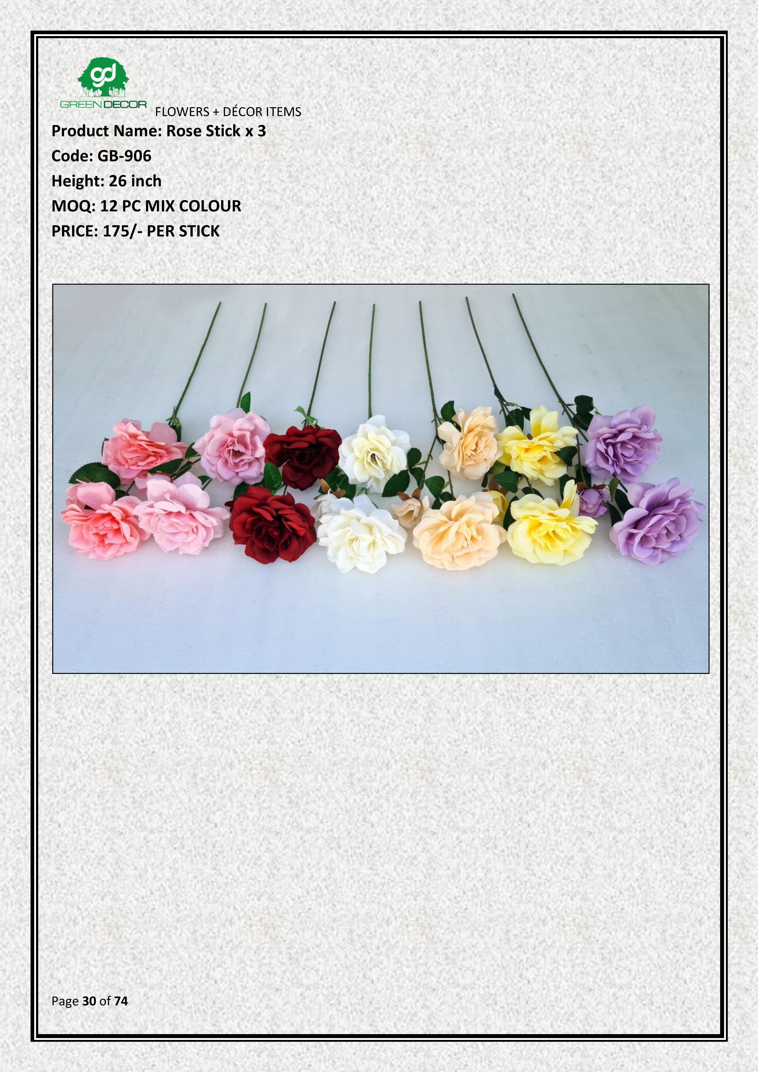 Artificial Rose Stick x 3