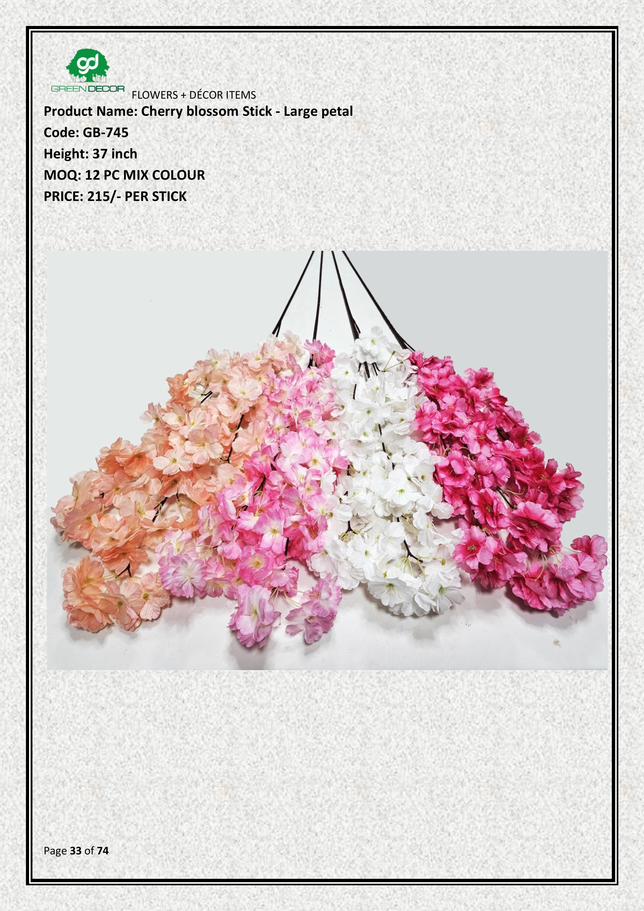 Artificial Cherry blossom Stick - Large petal