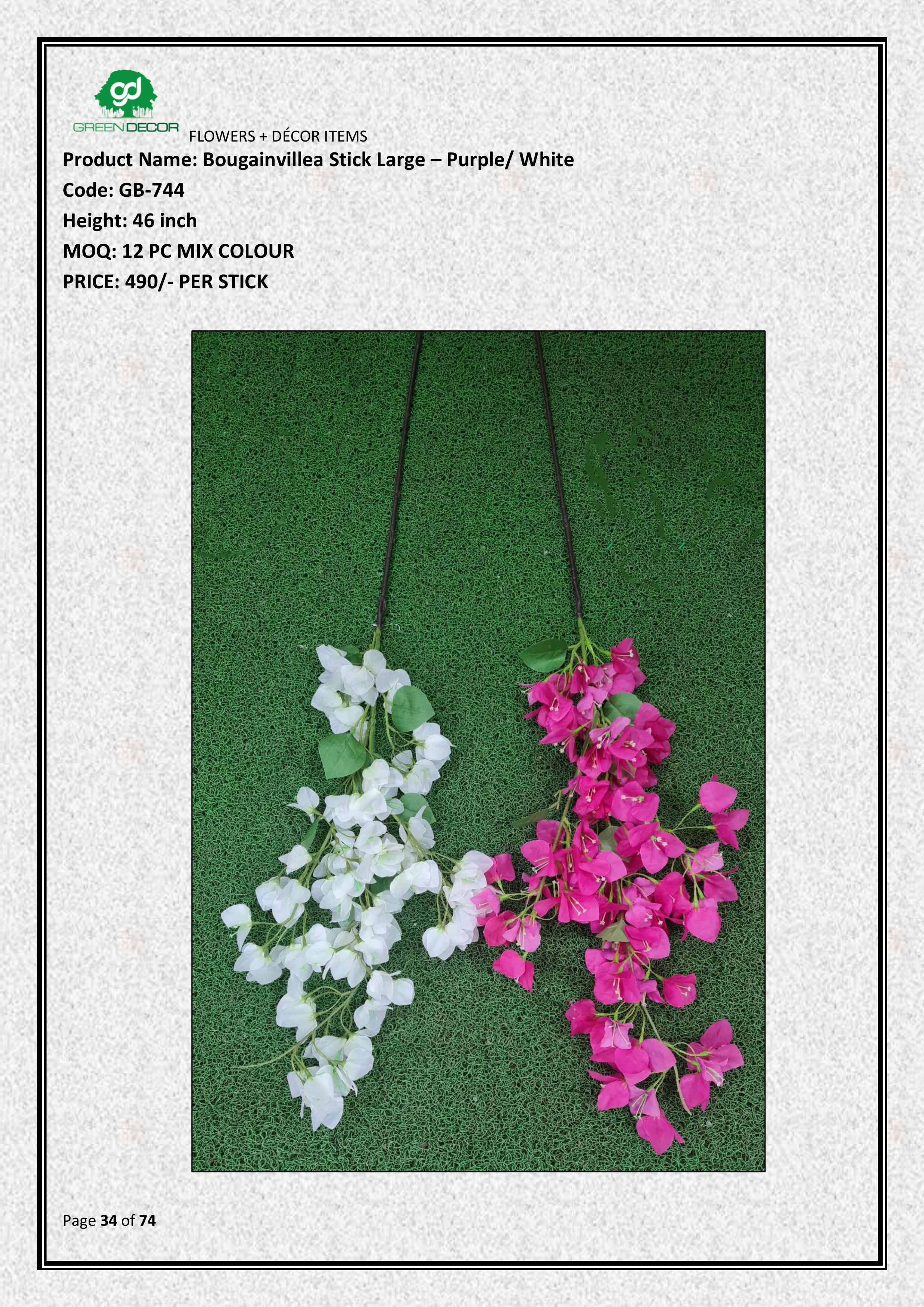Artificial Bougainvillea Stick Large – Purple/ White