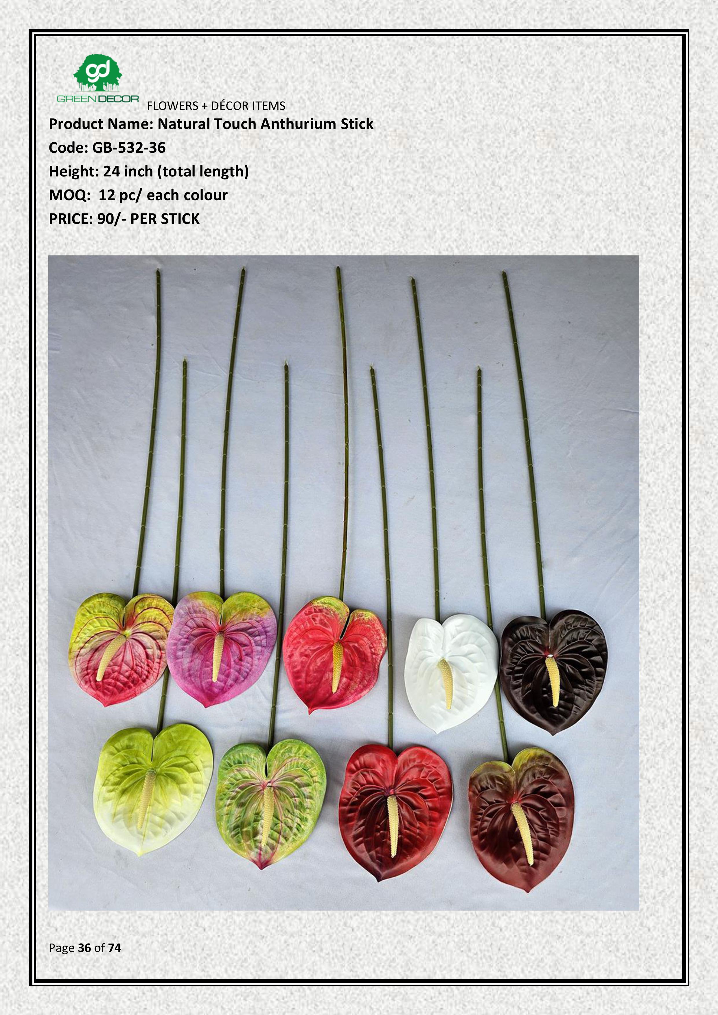 Artificial Natural Touch Anthurium Stick