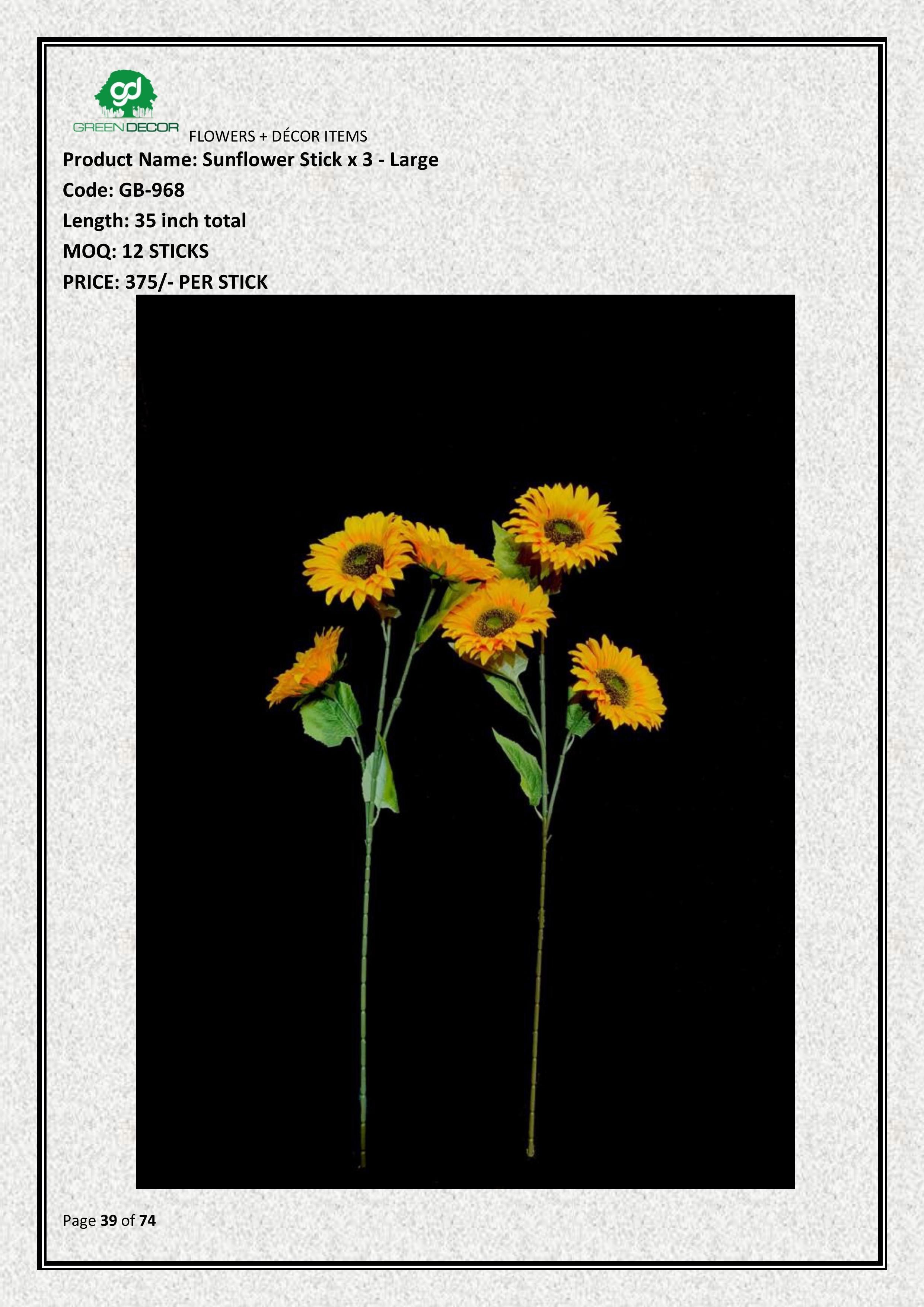 Artificial Sunflower Stick x 3 - Large