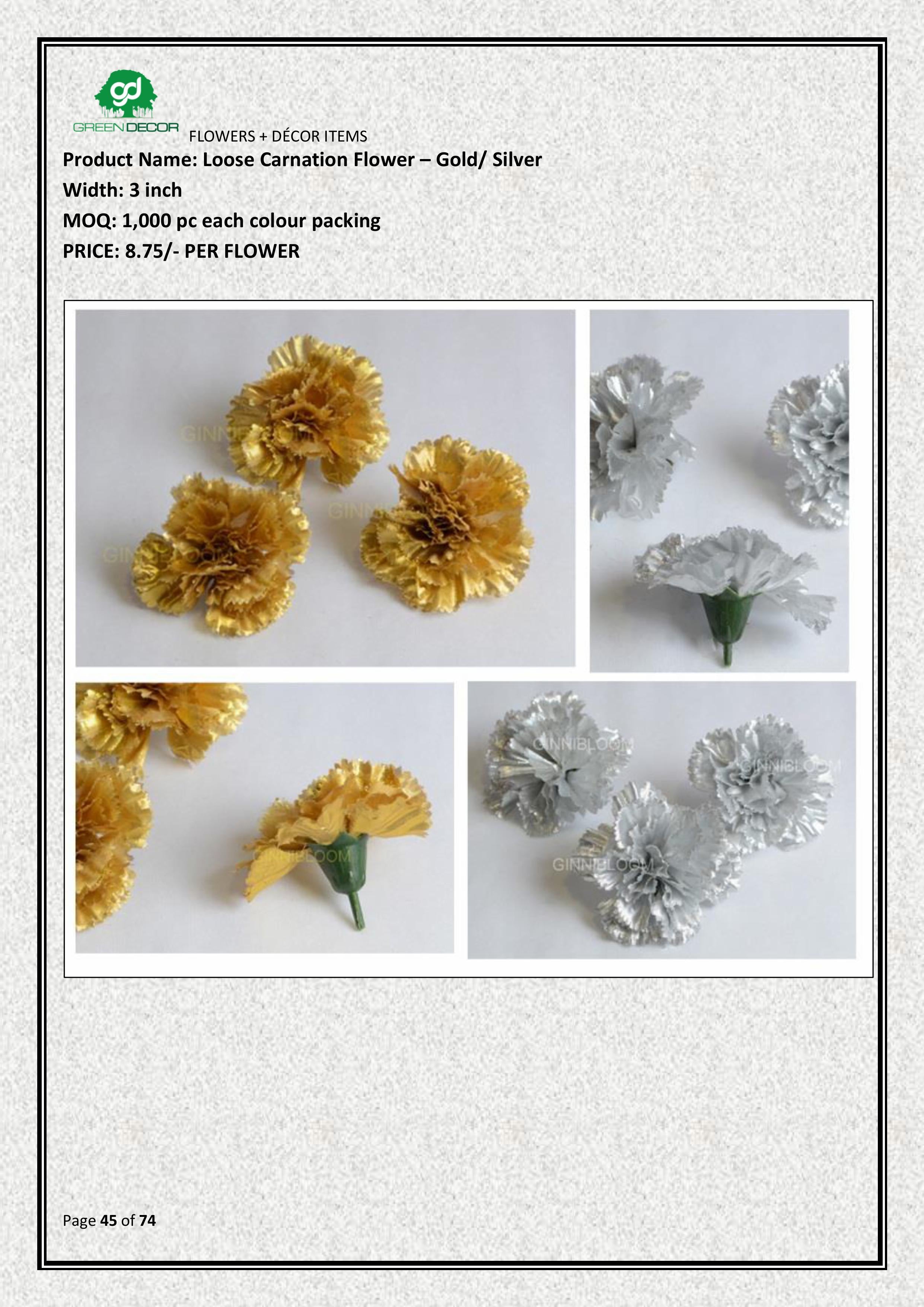 Artificial Loose Carnation Flower – Gold / Silver