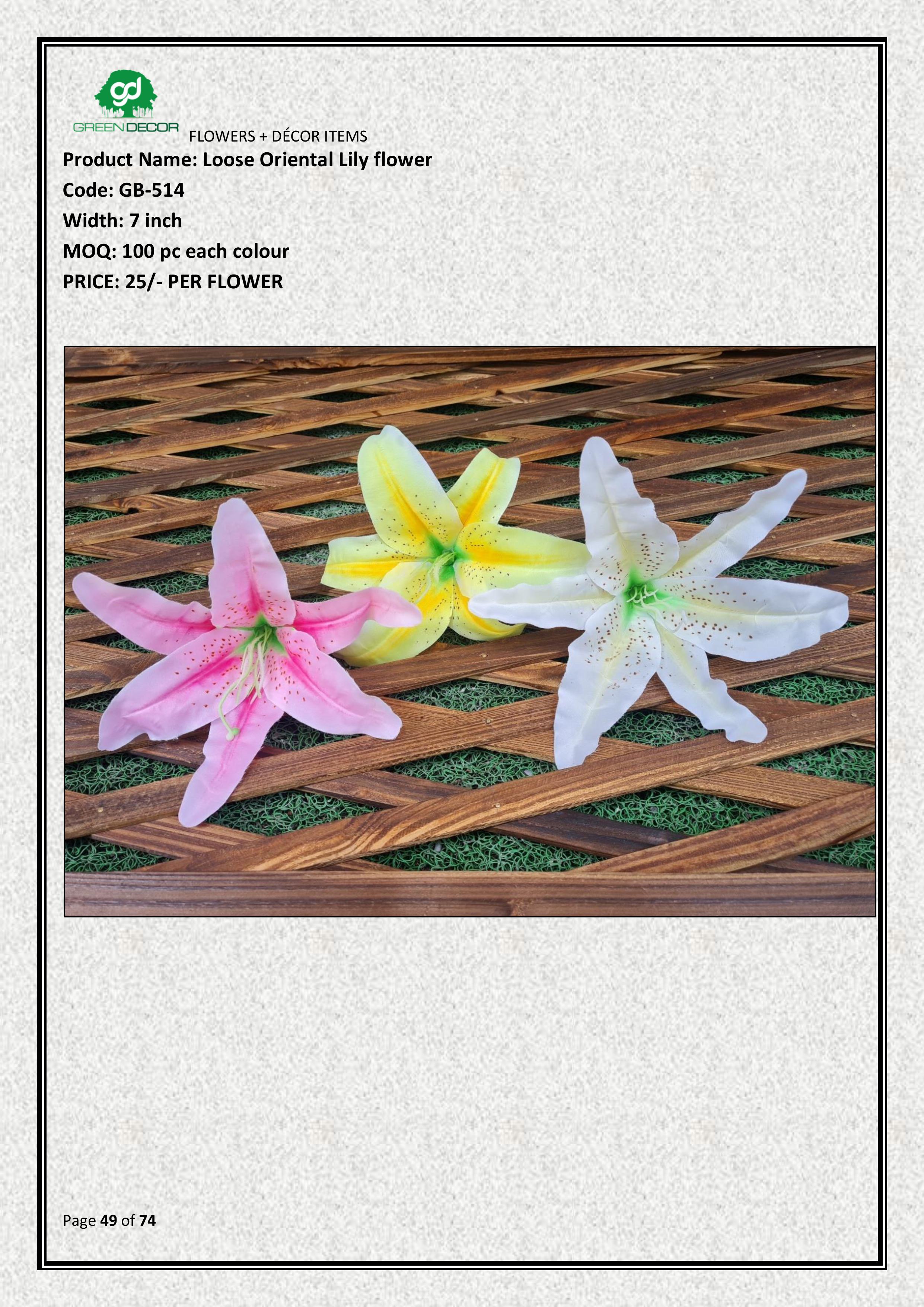 Ginni Bloom Artificial Oriental Lily Flower – Lifelike Bloom for Home & Events