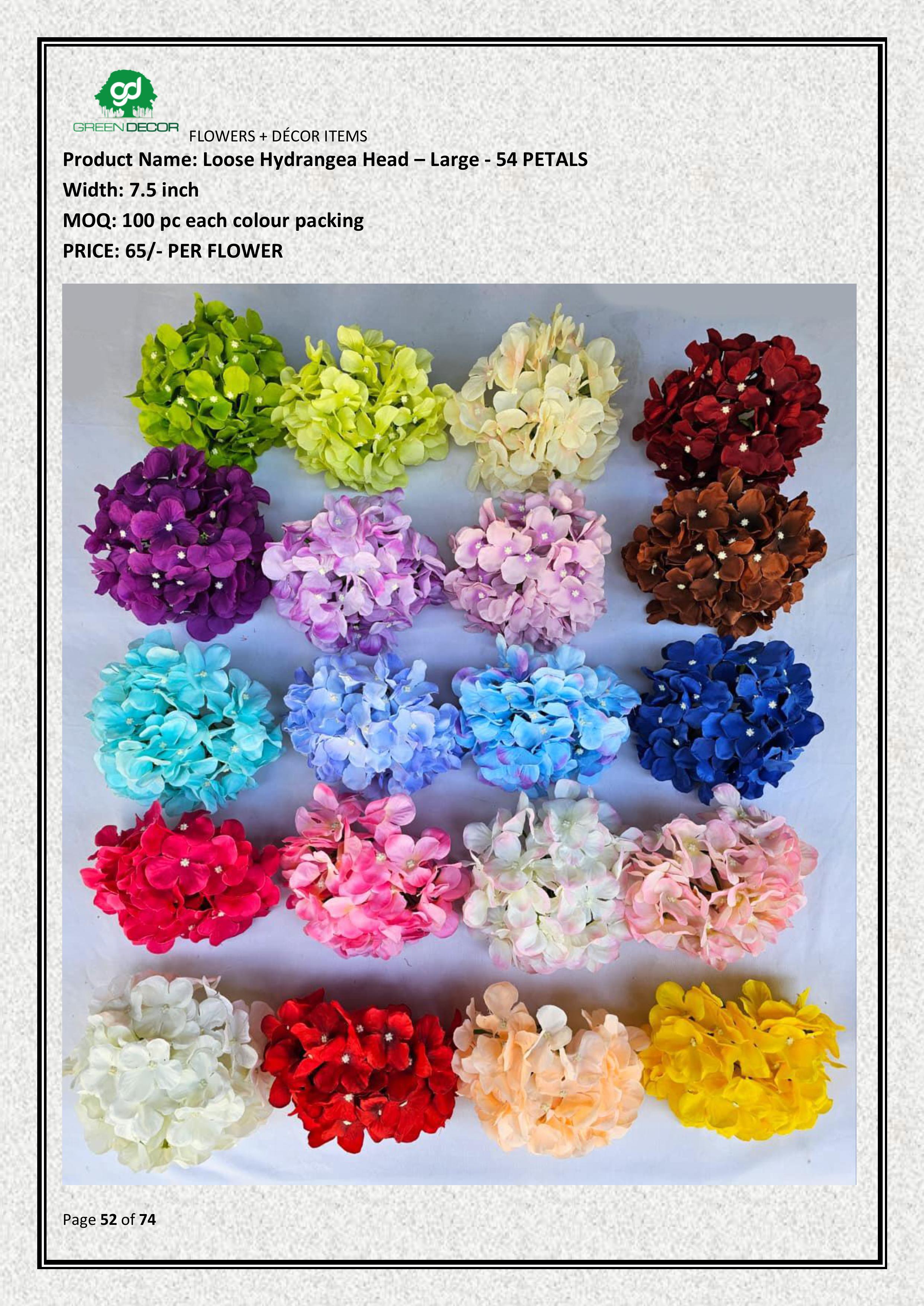 Artificial Large Hydrangea Head 54 Petals | Premium Décor Event & Wedding