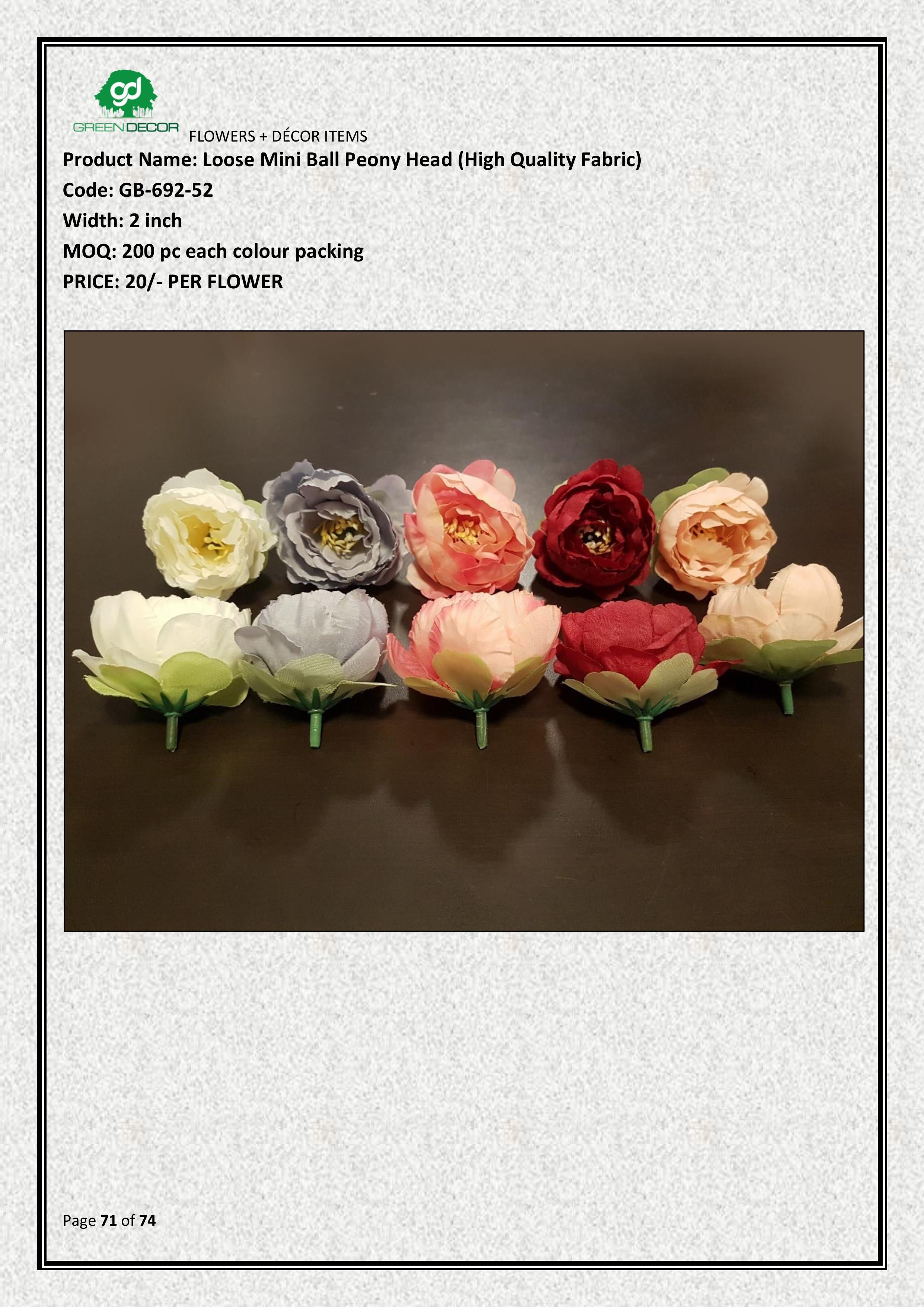 Artificial Loose Mini Ball Peony Head (High Quality Fabric)