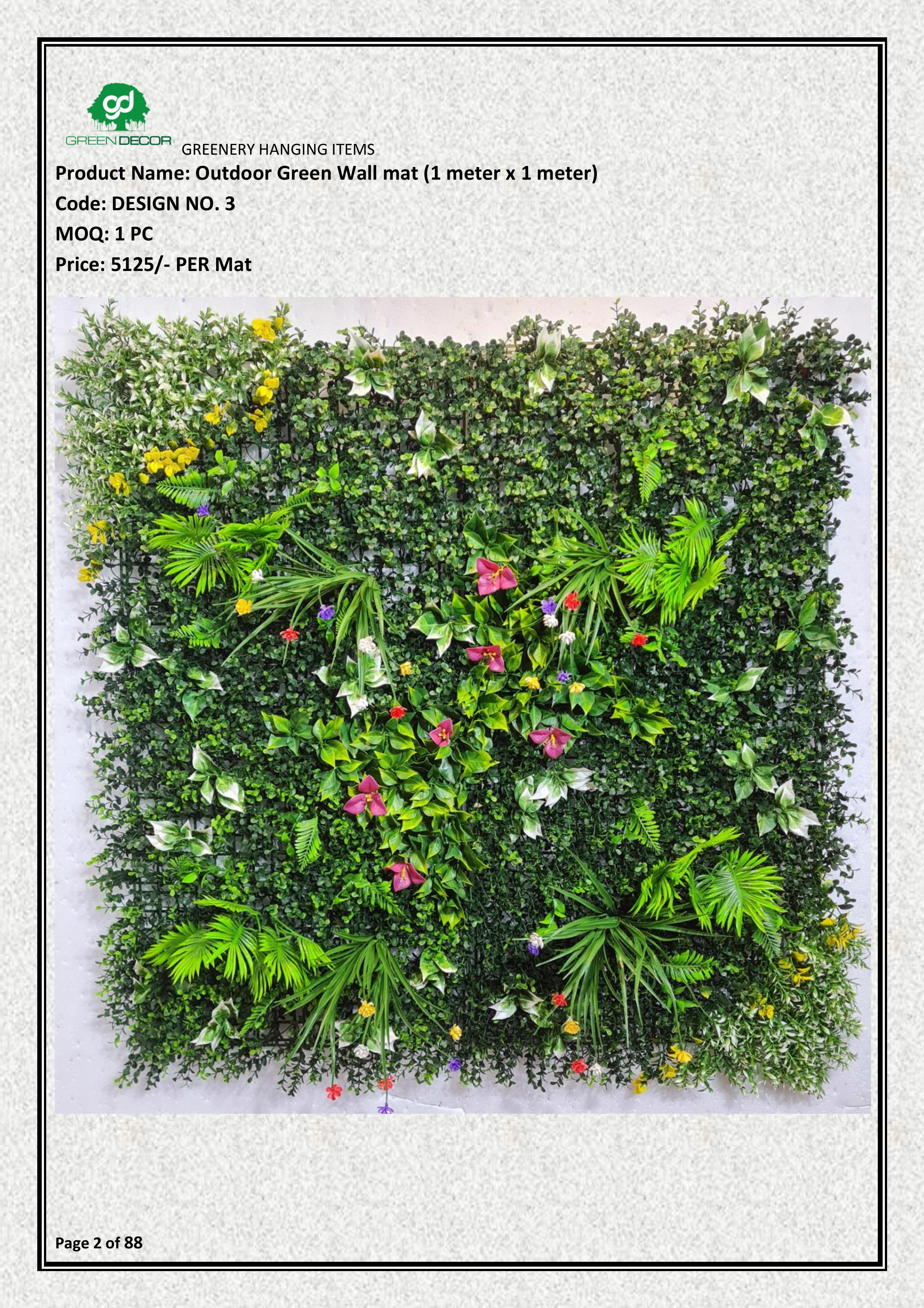 Artificial Green Leave Wall Mat with mix flower (100 x 100 cm)