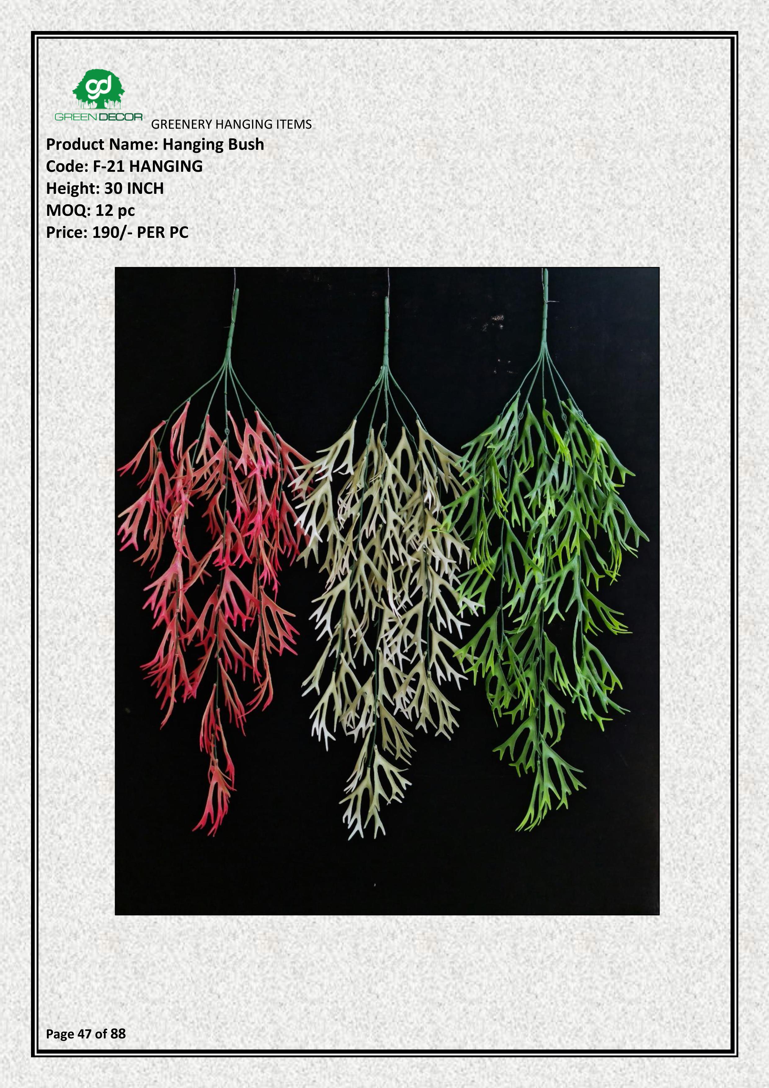 Artificial Coral Fern Hanging Bush | Multi-Color Faux Greenery