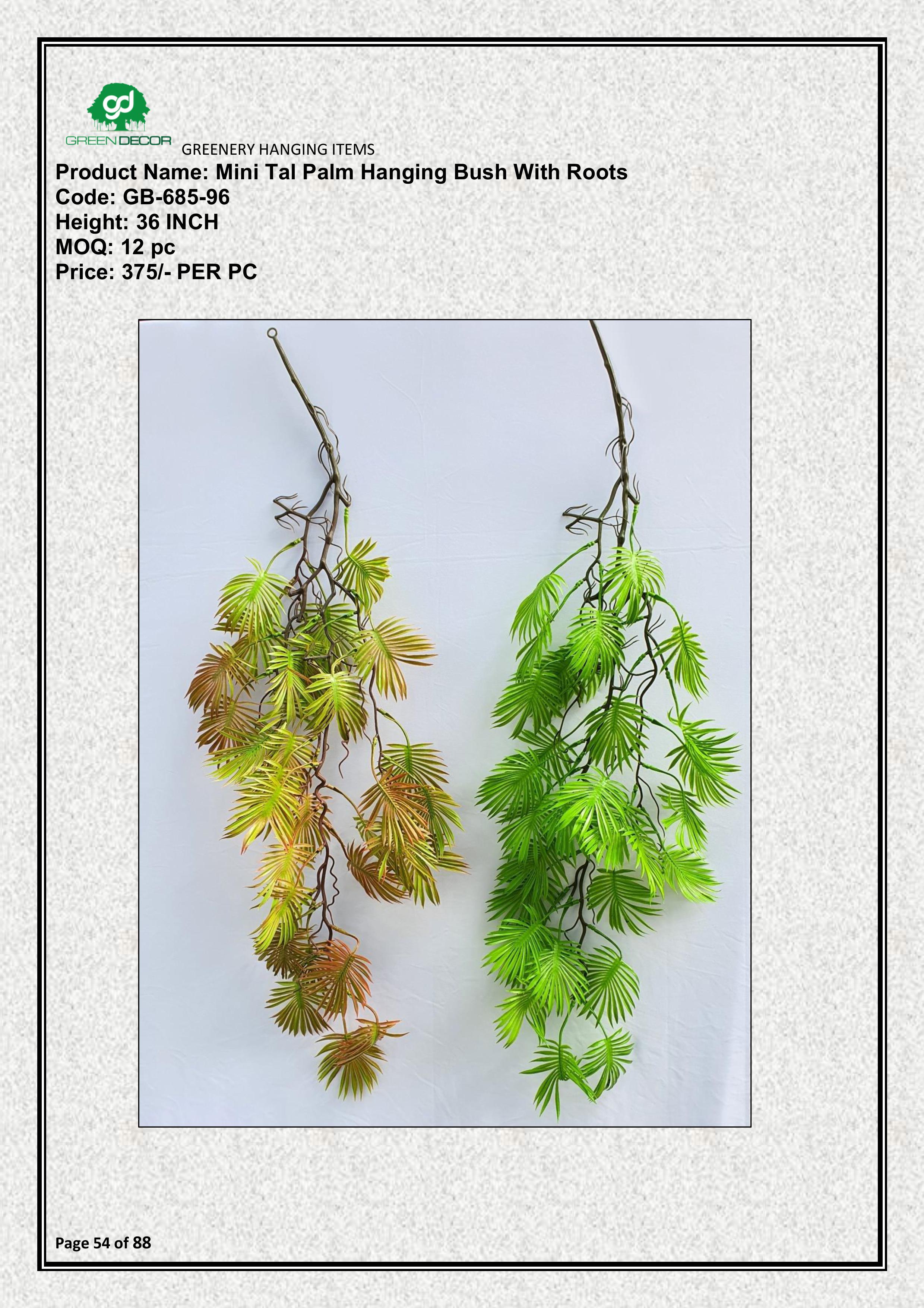 Artificial Mini Tal Palm Hanging Bush With Roots | Stylish Bush Greenery