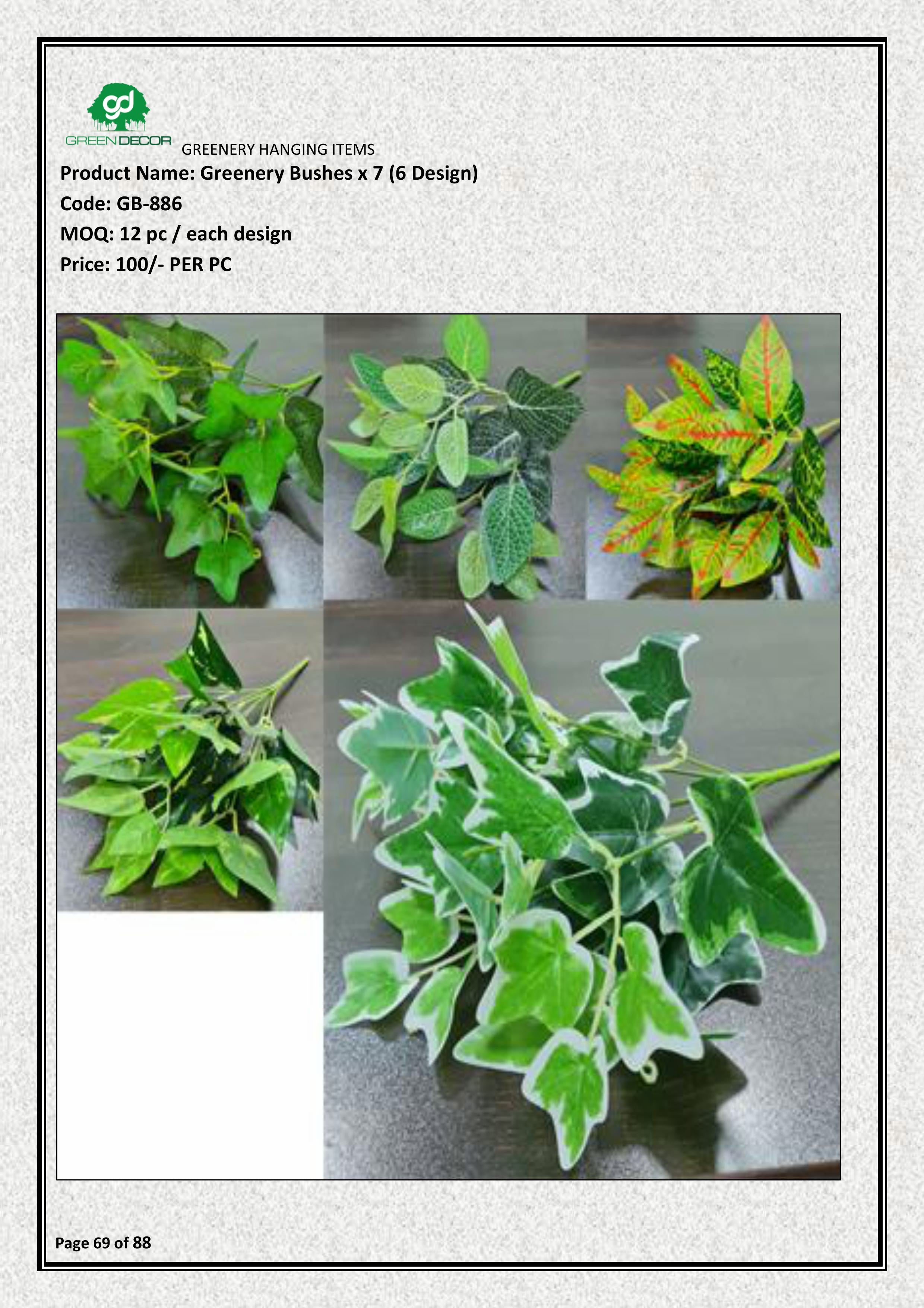 Artificial Greenery Bushes Pack of 7 – 6 Unique Design