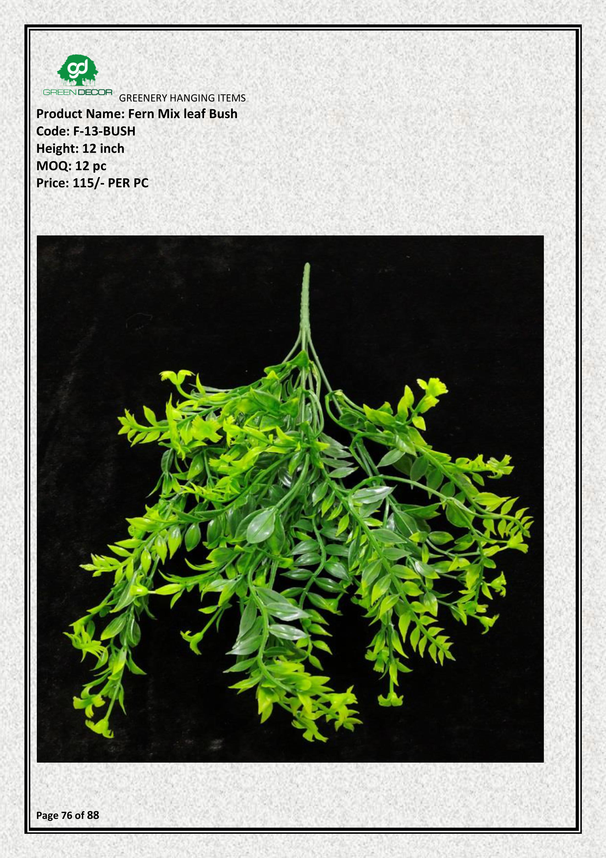Artificial Fern Mix Leaf Bush – Indoor & Outdoor Decorative