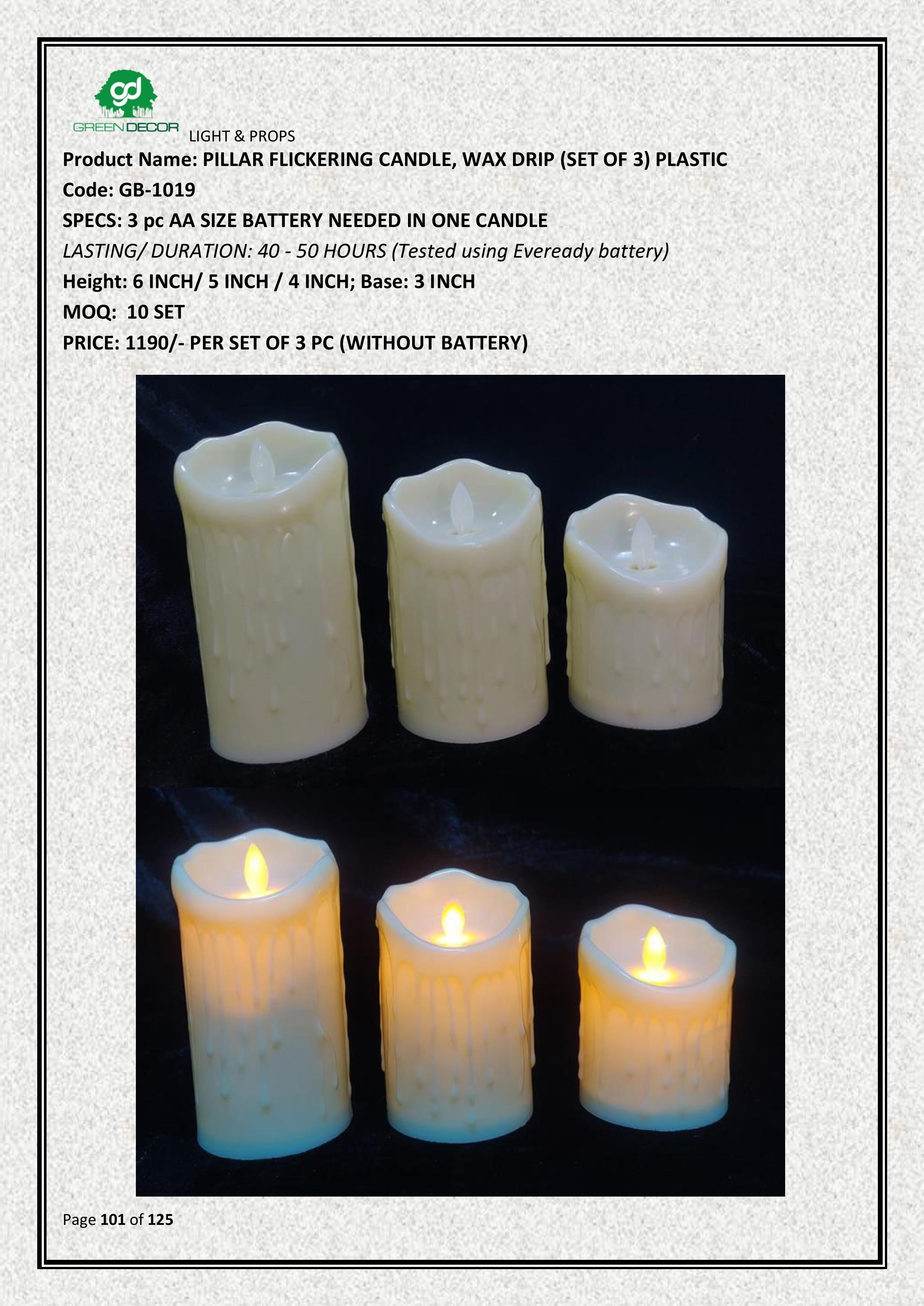 PILLAR FLICKERING CANDLE, WAX DRIP (SET OF 3) PLASTIC