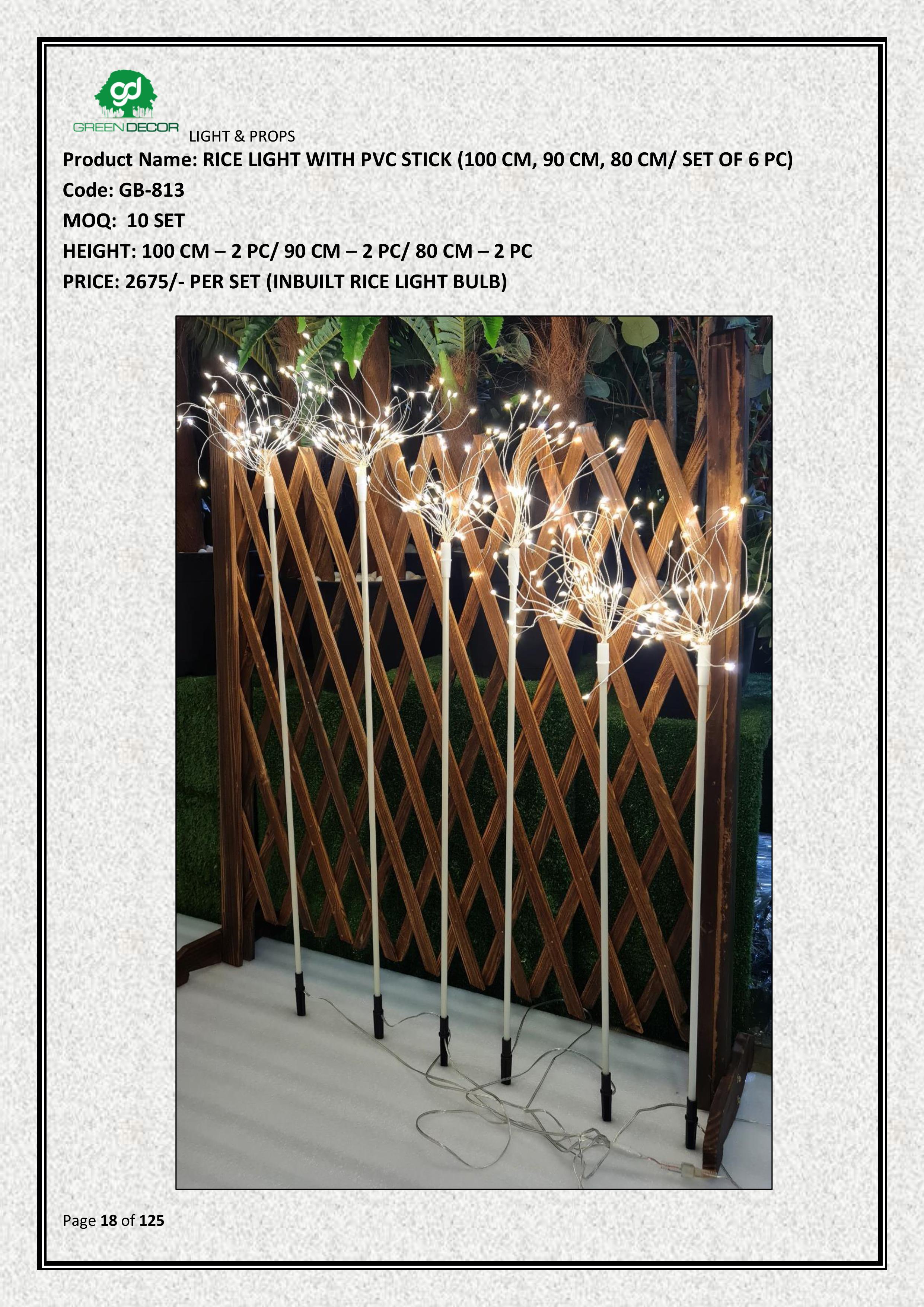 RICE LIGHT WITH PVC STICK (100 CM, 90 CM, 80 CM/ SET OF 6 PC)