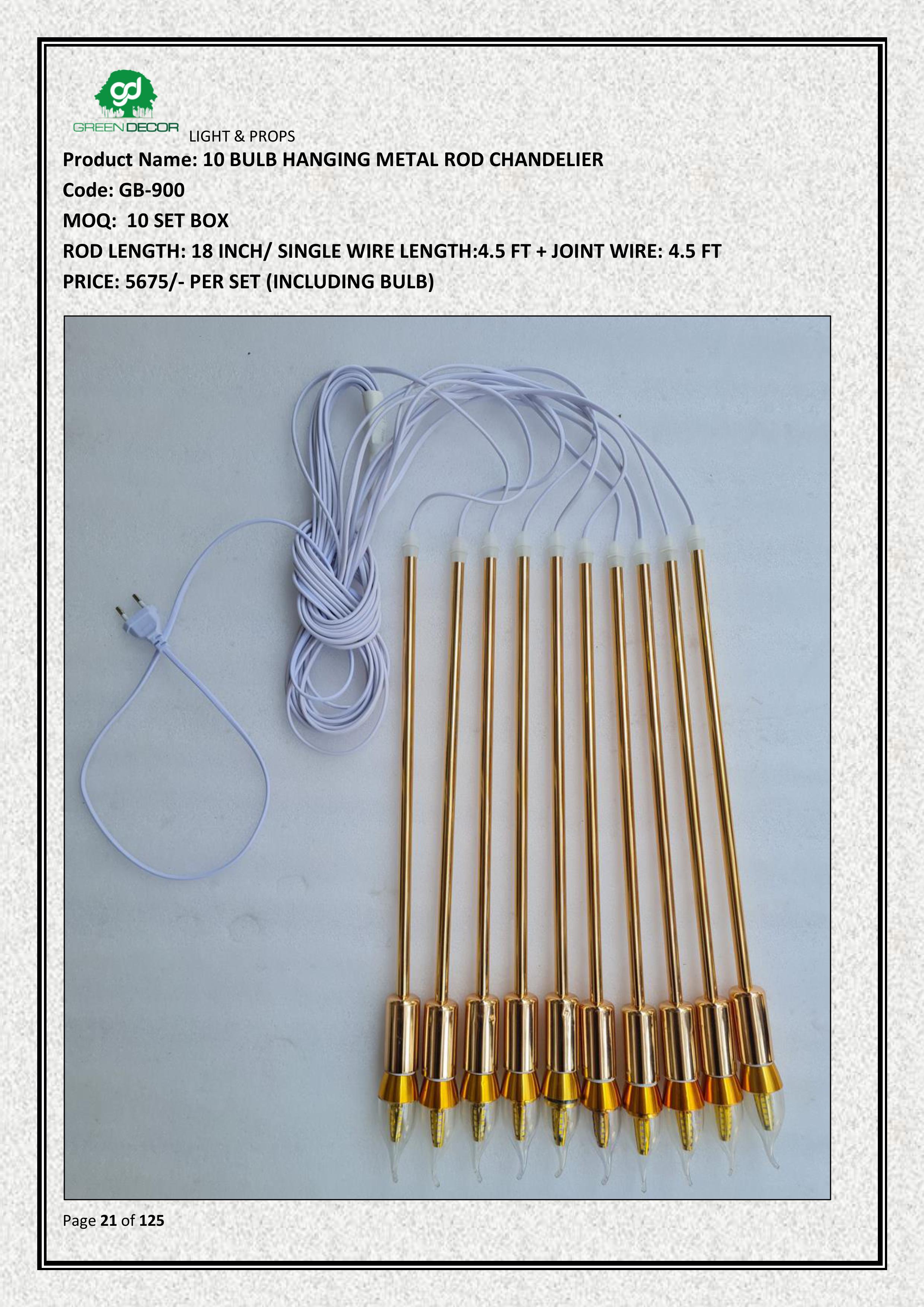 10 BULB HANGING METAL ROD CHANDELIER