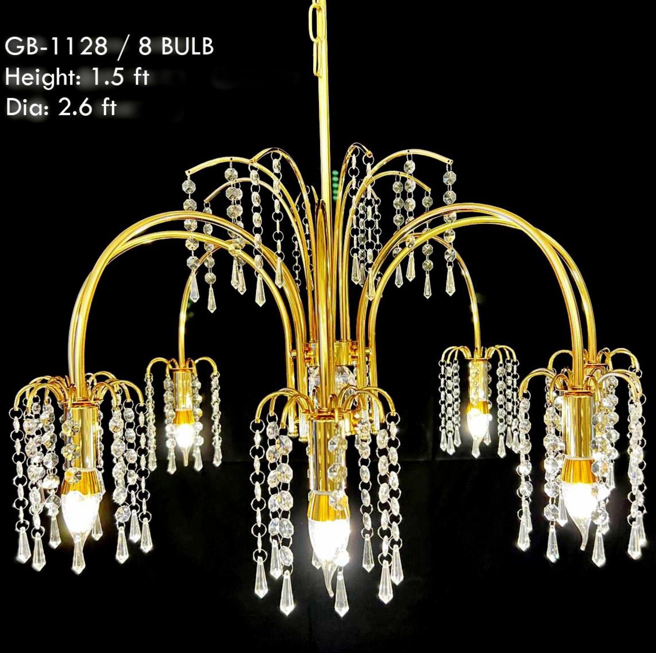 METAL CHANDELIER – 8 BULBS (ACRYLIC CRYSTAL)