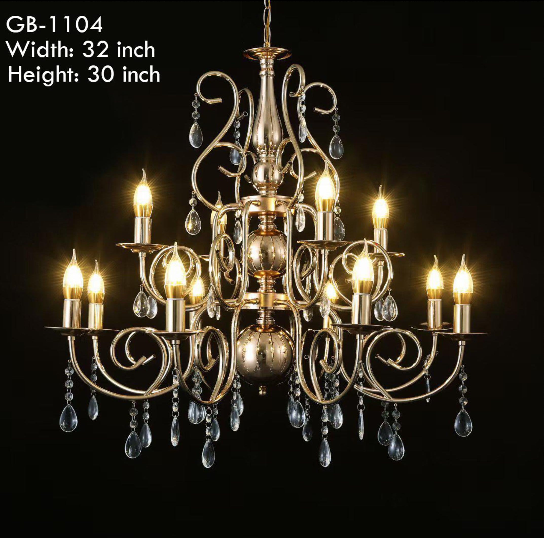 METAL CHANDELIER – 8+4 BULBS (ACRYLIC CRYSTAL)