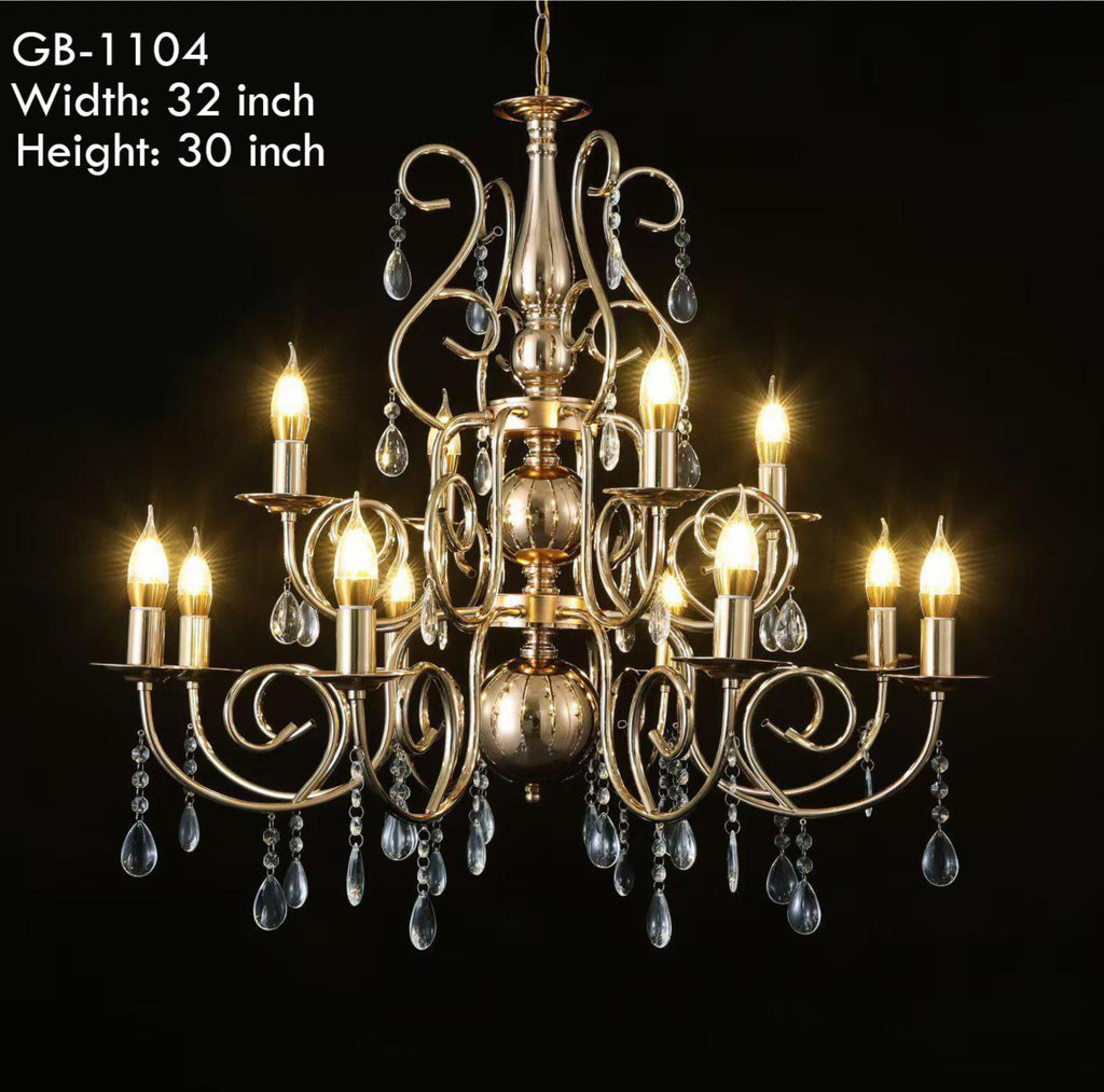 METAL CHANDELIER – 8+4 BULBS (ACRYLIC CRYSTAL)