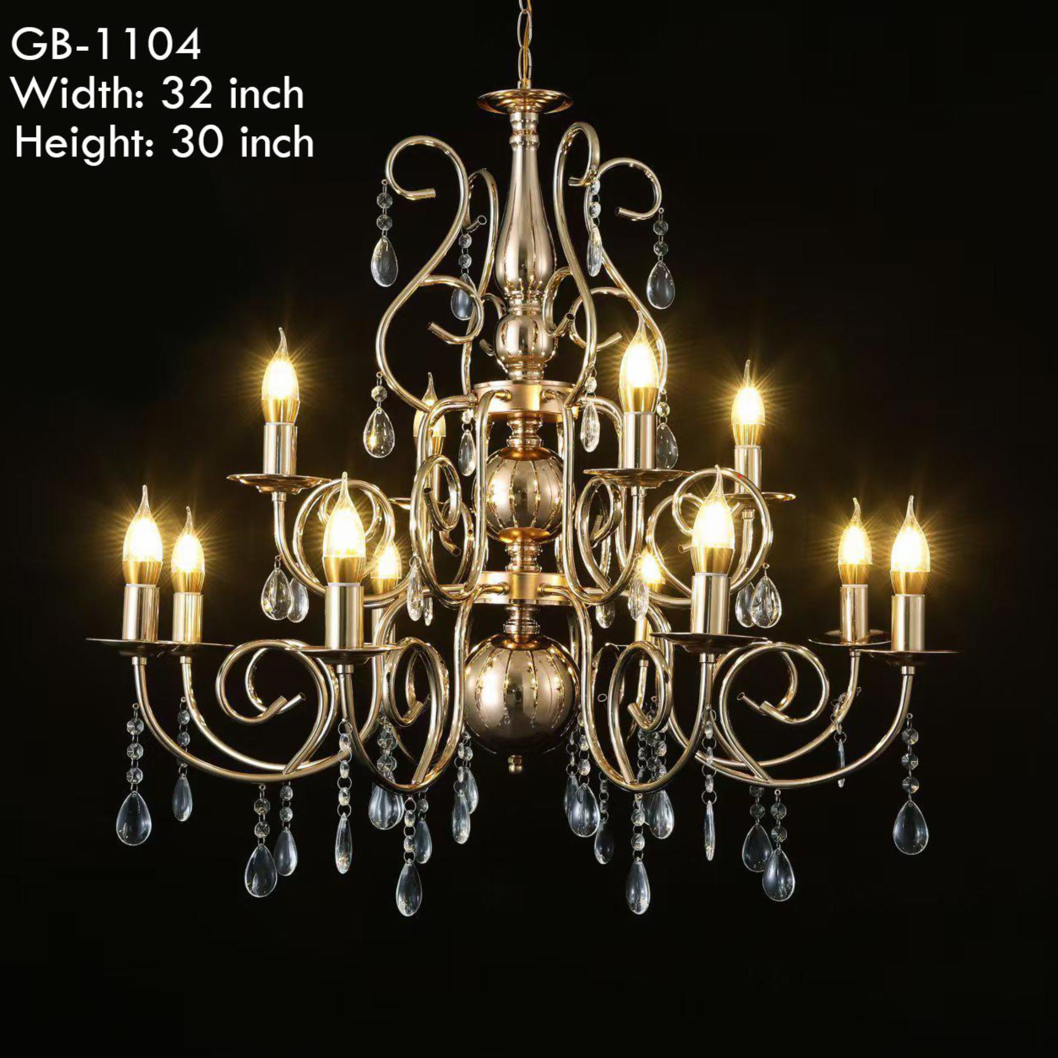 METAL CHANDELIER – 8+4 BULBS (ACRYLIC CRYSTAL)
