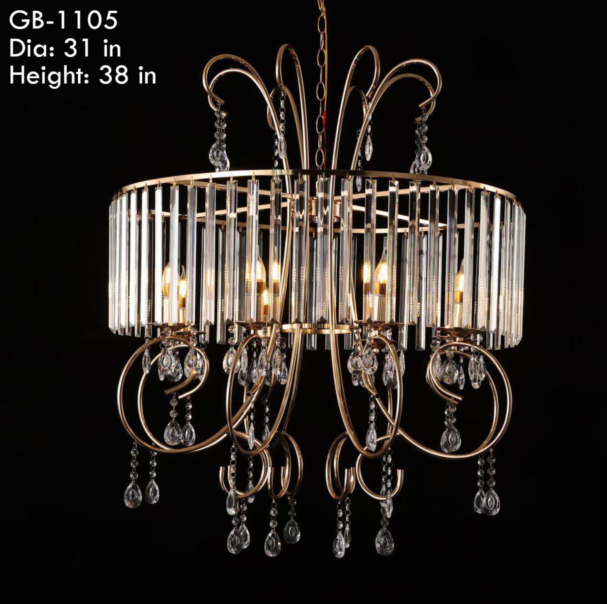 METAL CHANDELIER – 8 BULBS (GLASS CRYSTAL)