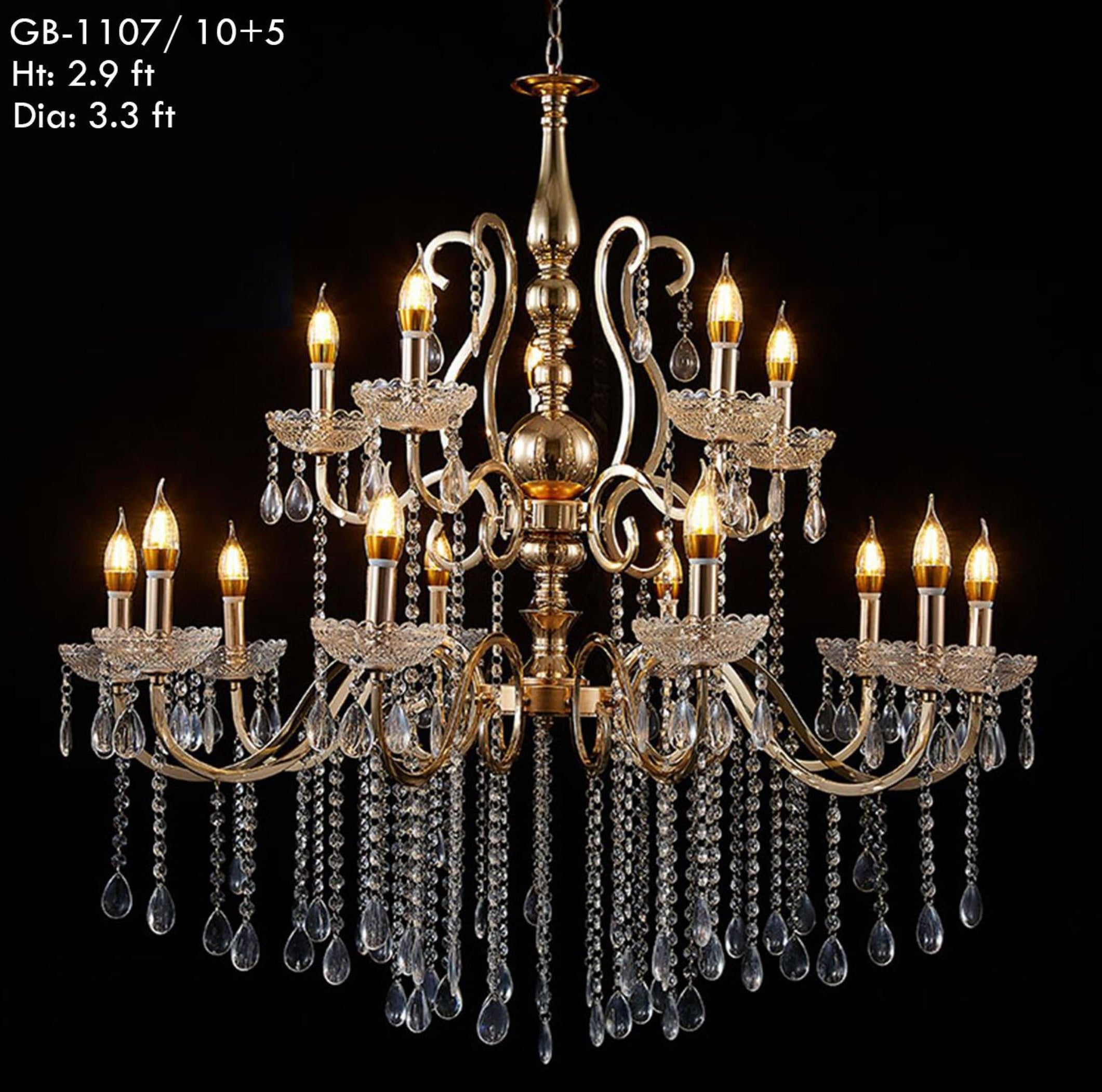 METAL CHANDELIER – 10+5 BULBS (ACRYLIC CRYSTALL)