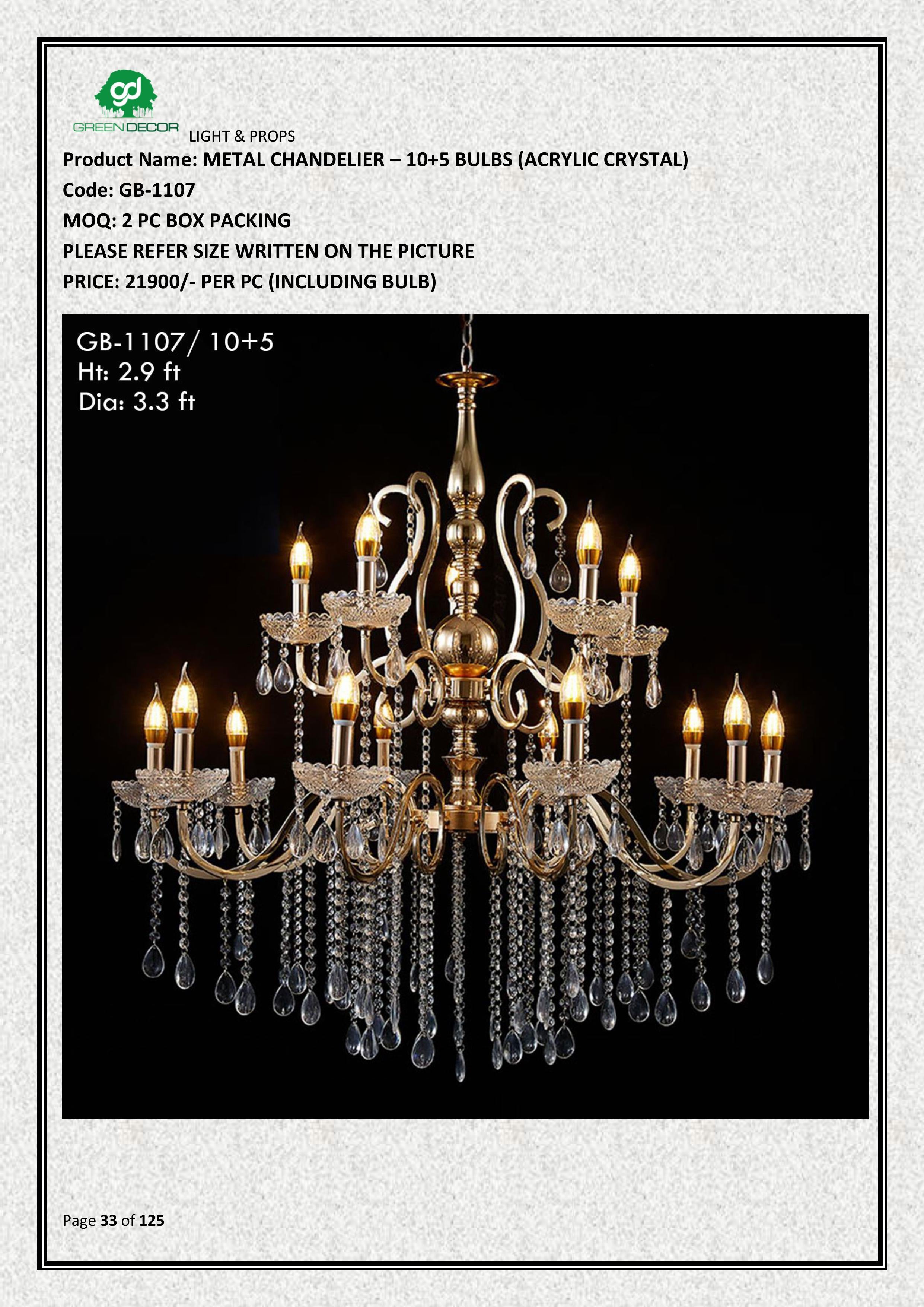 METAL CHANDELIER – 10+5 BULBS (ACRYLIC CRYSTALL)