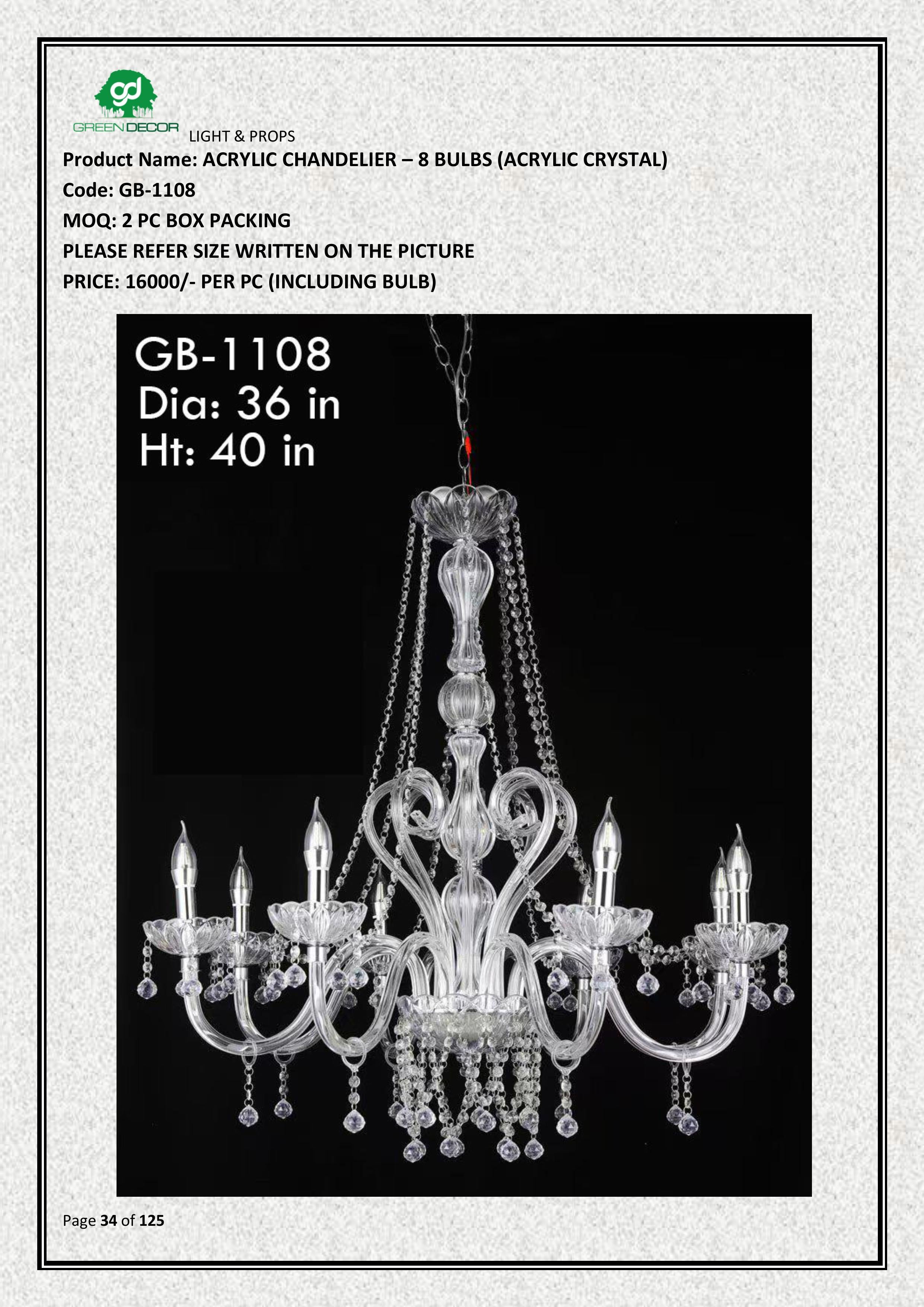 ACRYLIC CHANDELIER – 8 BULBS (ACRYLIC CRYSTAL)