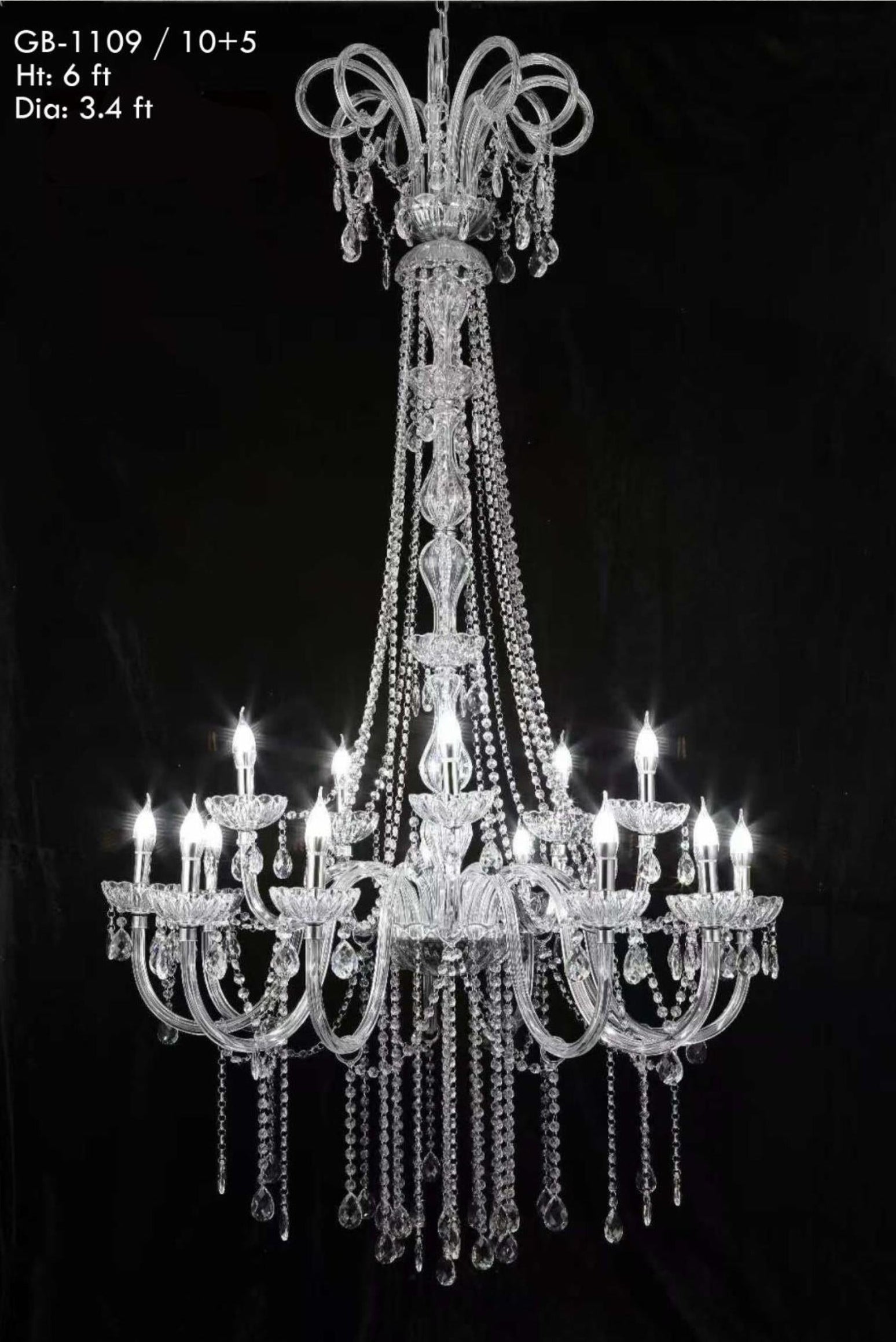 ACRYLIC CHANDELIER – 10+5 BULBS (ACRYLIC CRYSTAL)