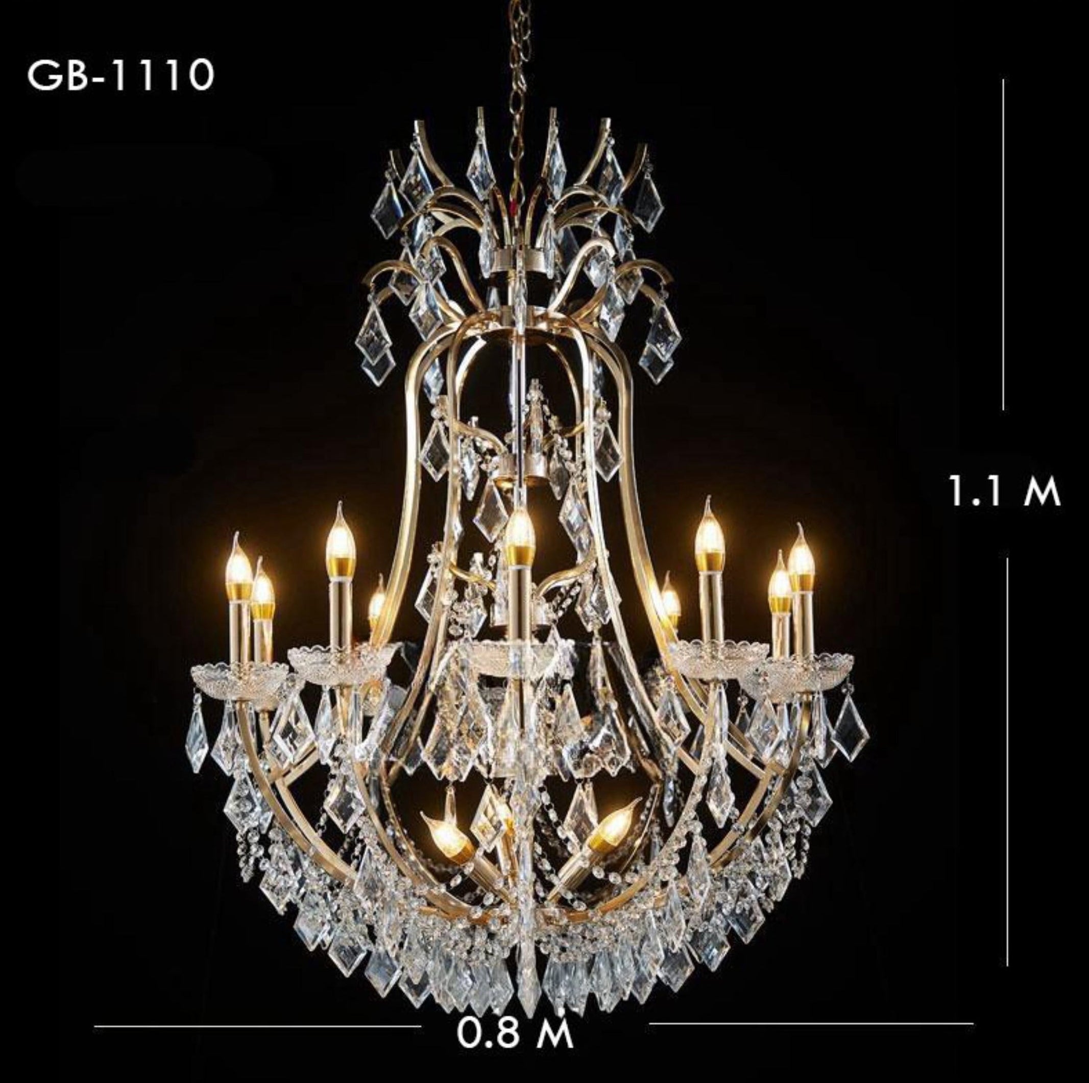 METAL CHANDELIER – 10+3 BULBS (ACRYLIC CRYSTAL)