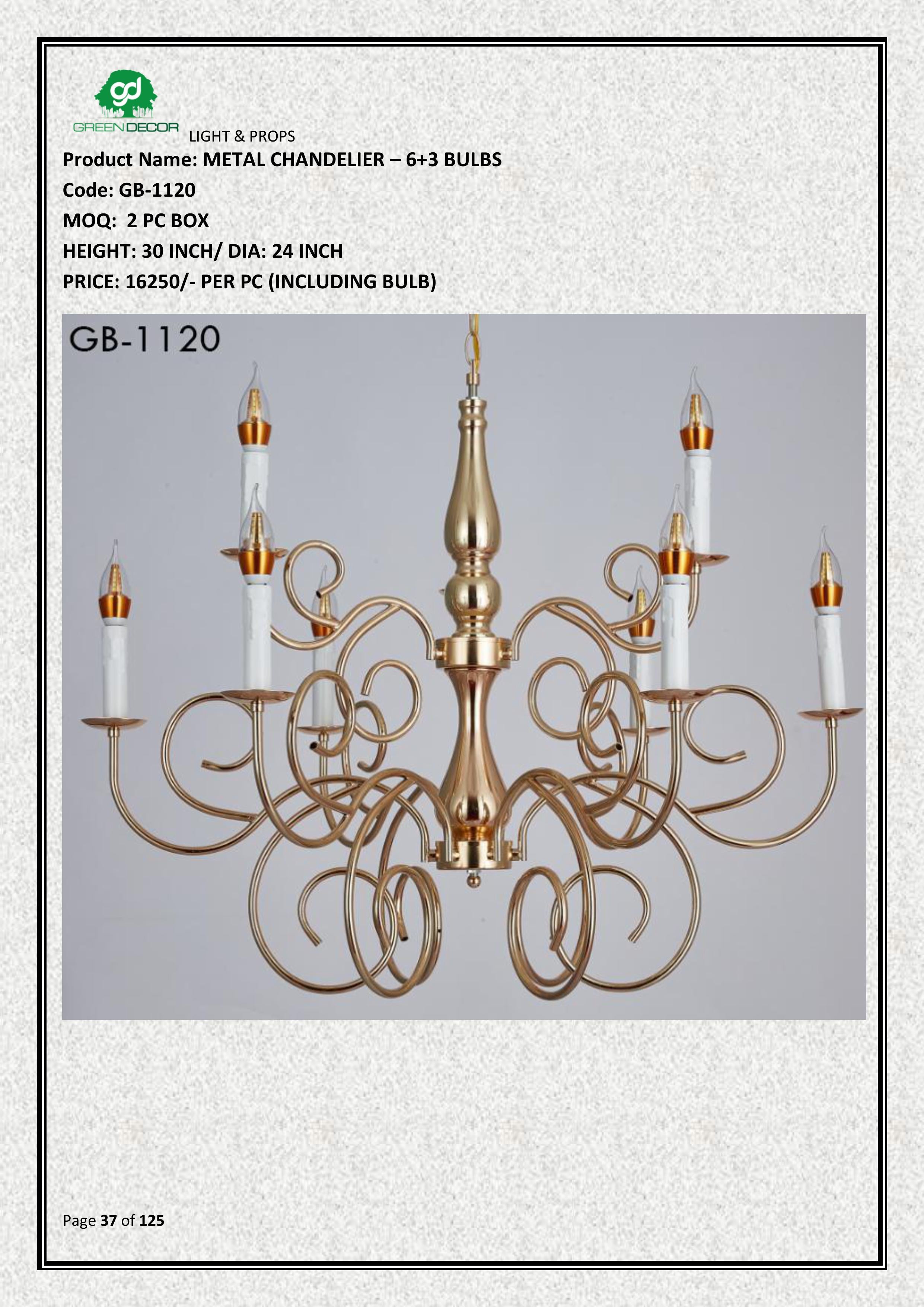METAL CHANDELIER – 6+3 BULBS