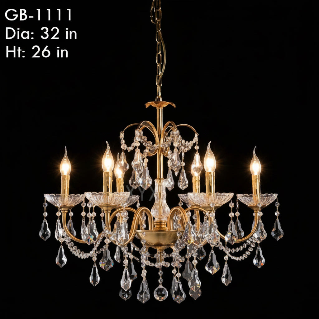 METAL CHANDELIER –8 BULBS (ACRYLIC CRYSTAL)