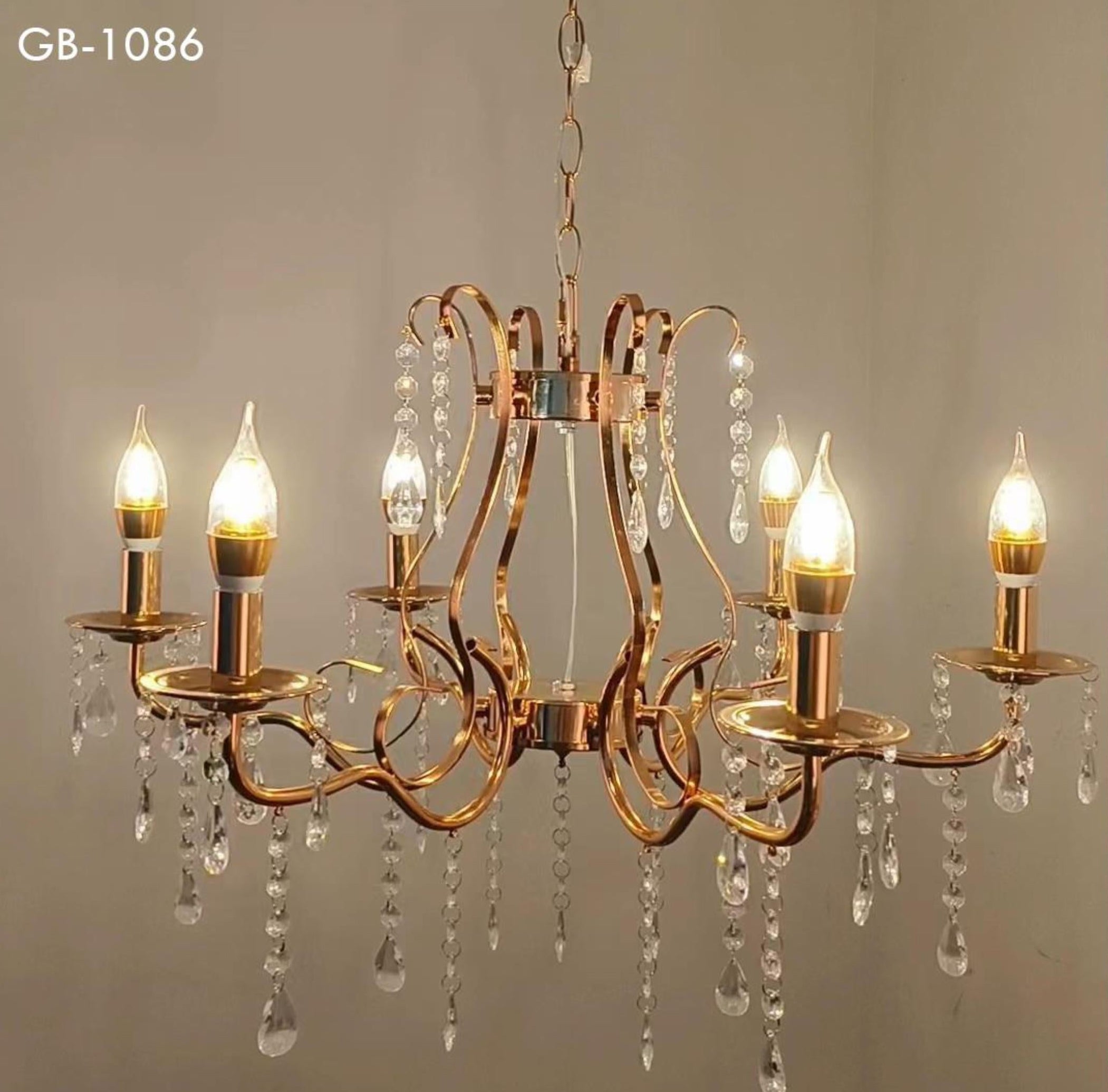 METAL CHANDELIER – 6 BULB (ACRYLIC CRYSTAL)