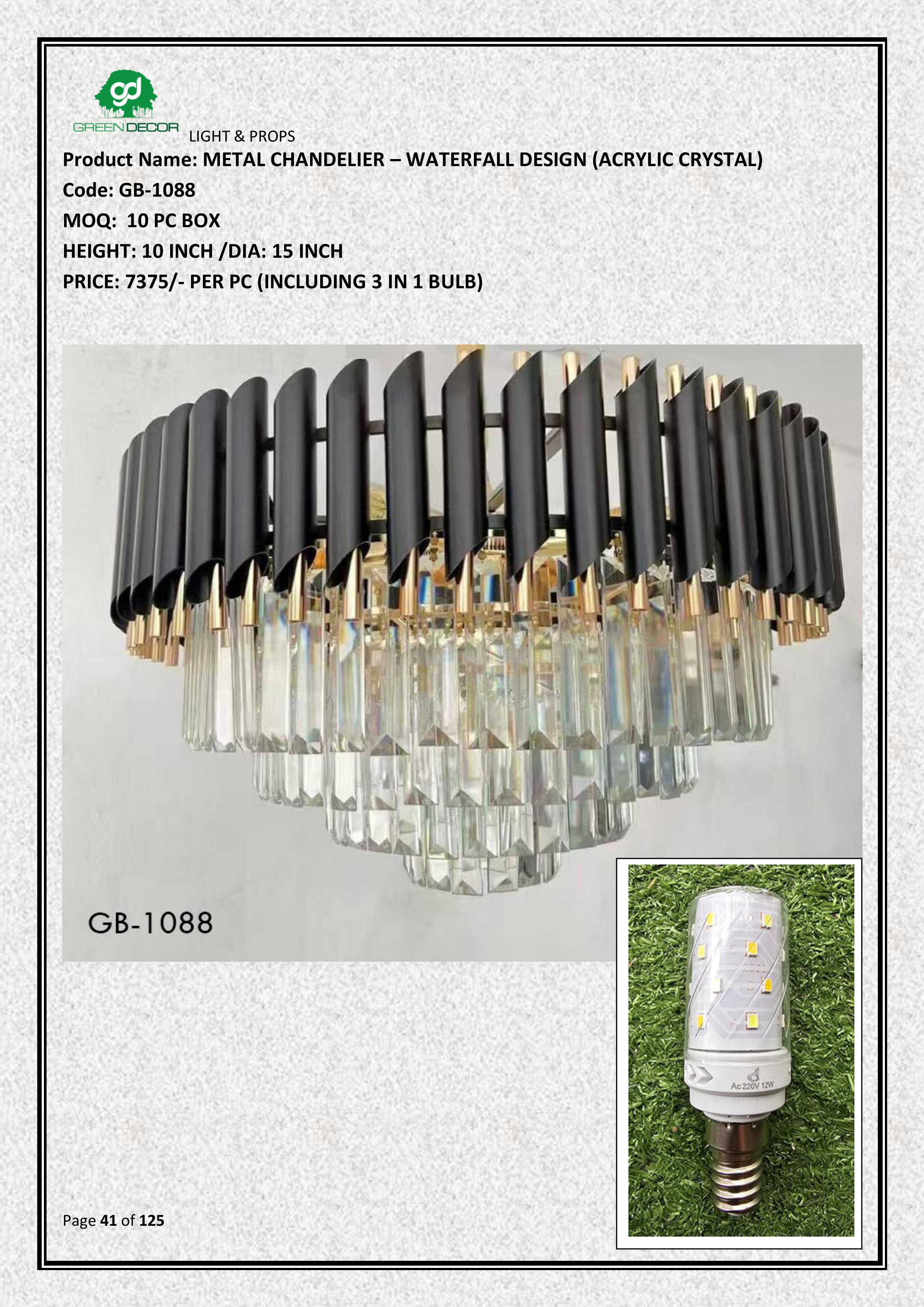 METAL CHANDELIER – WATERFALL DESIGN (ACRYLIC CRYSTAL)