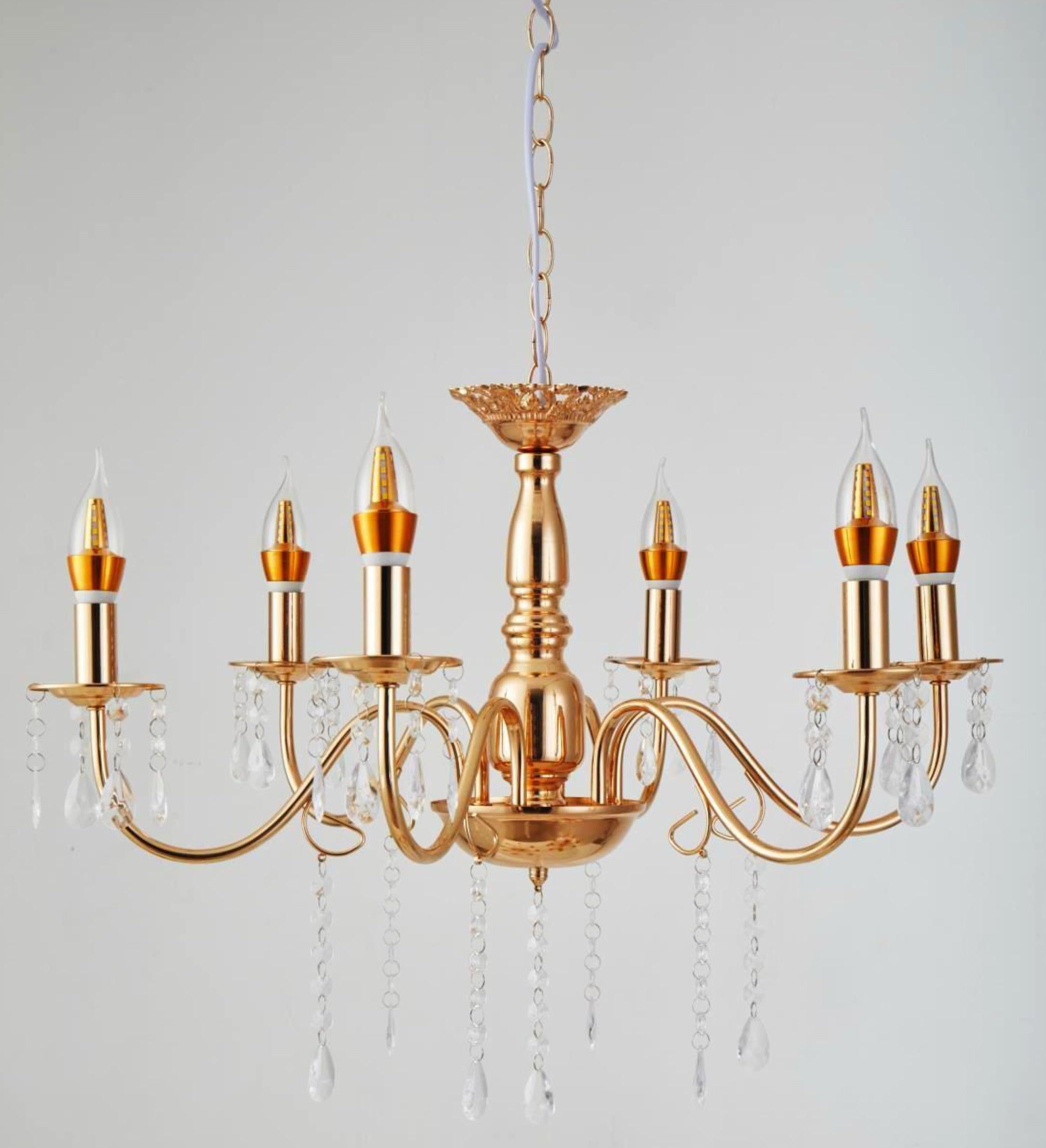 METAL CHANDELIER – 6 BULBS (ACRYLIC CRYSTAL)