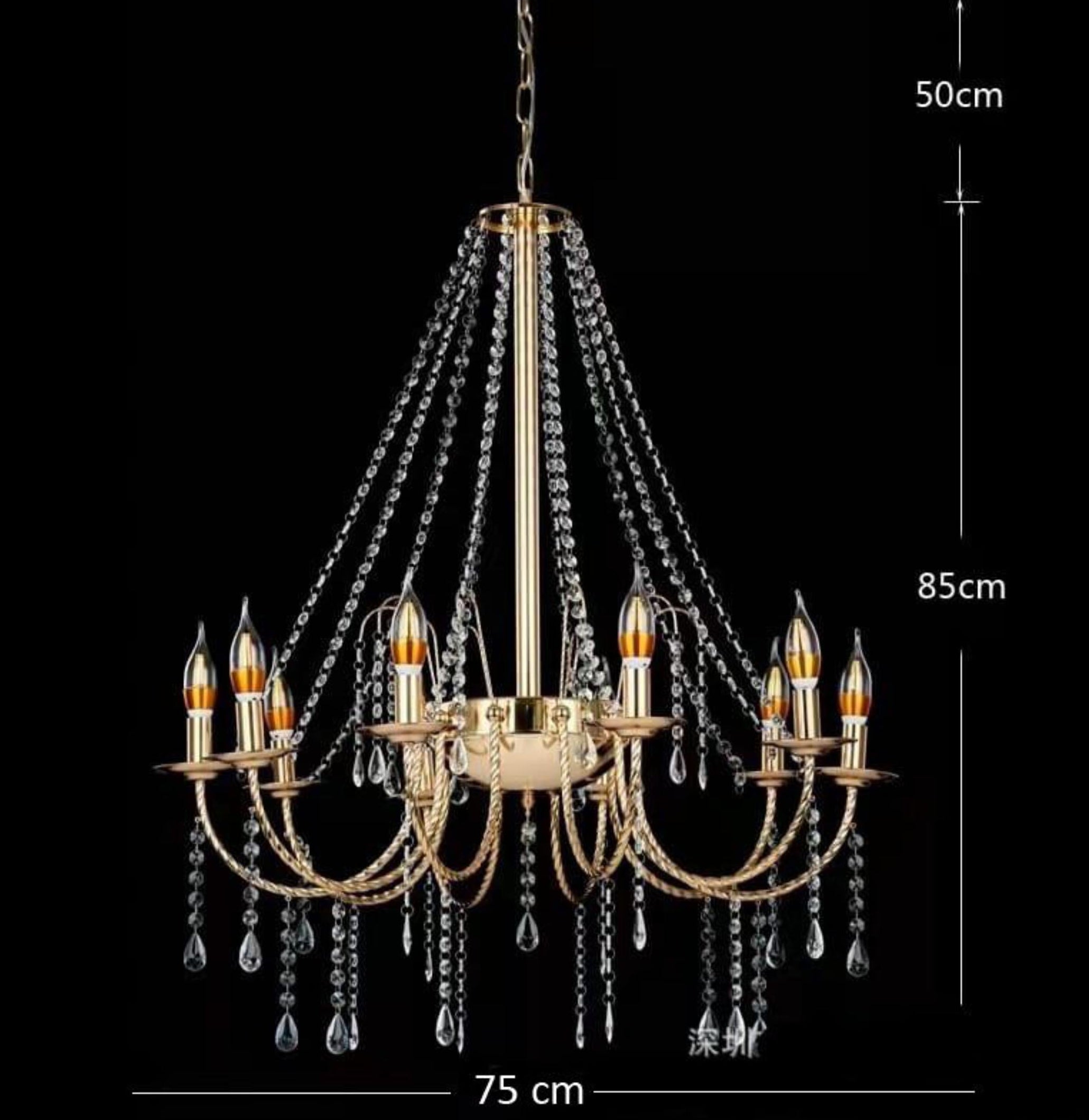 METAL CHANDELIER – 10 BULBS (ACRYLIC CRYSTAL)