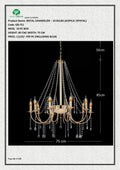 METAL CHANDELIER – 10 BULBS (ACRYLIC CRYSTAL)