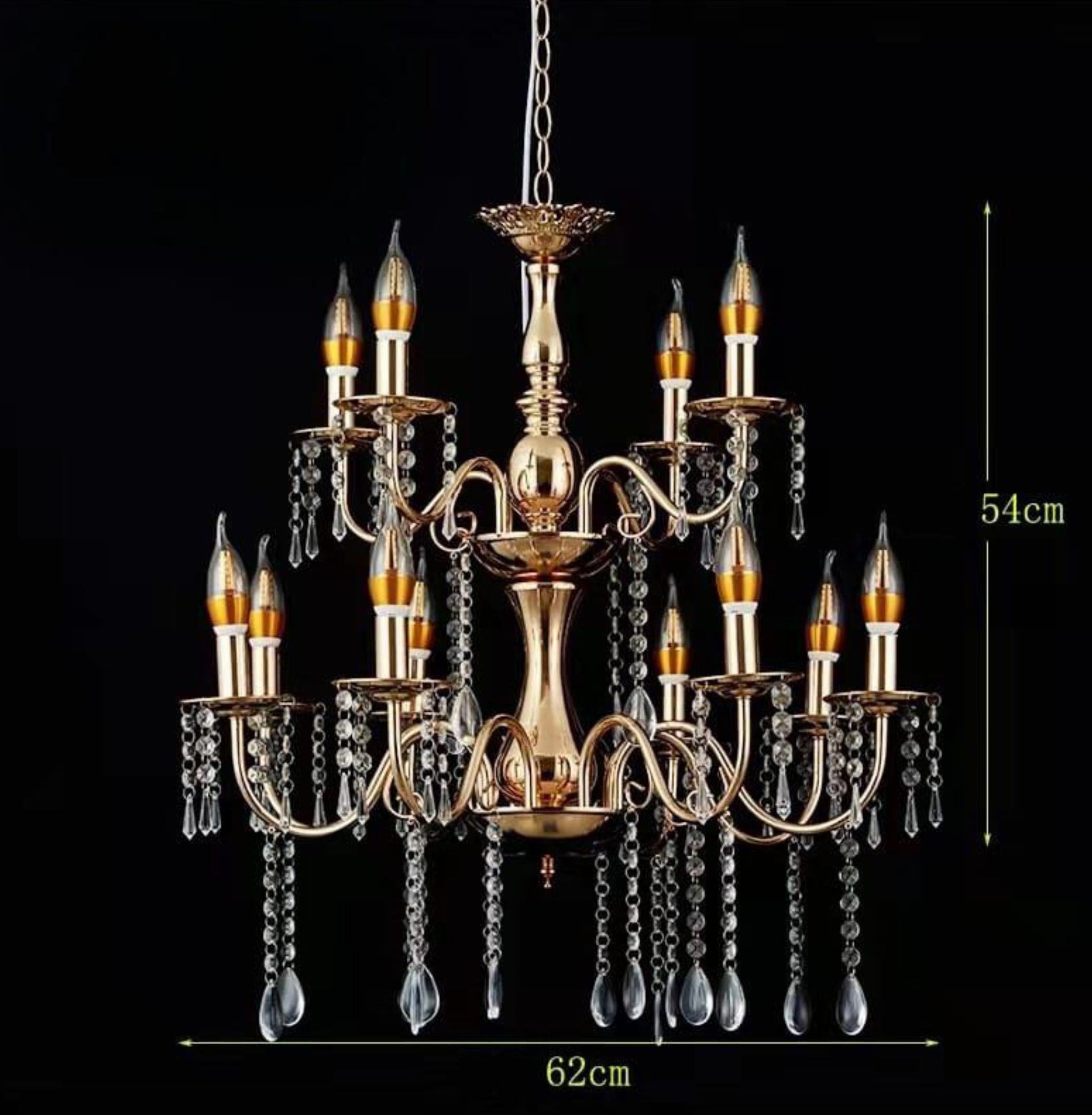 METAL CHANDELIER – 4 + 8 BULBS DOUBLE LAYER (ACRYLIC CRYSTAL)
