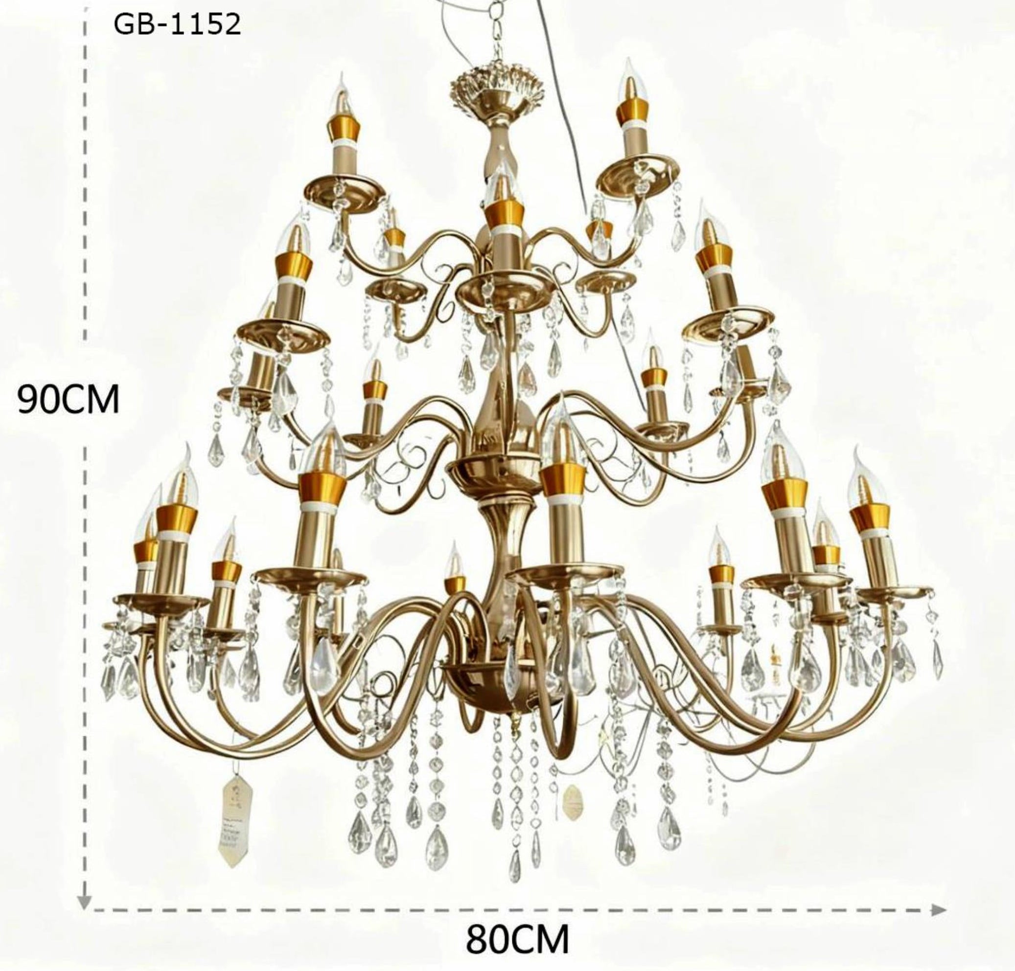 METAL CHANDELIER – 12+8+4 BULBS 3 LAYER (ACRYLIC CRYSTAL)