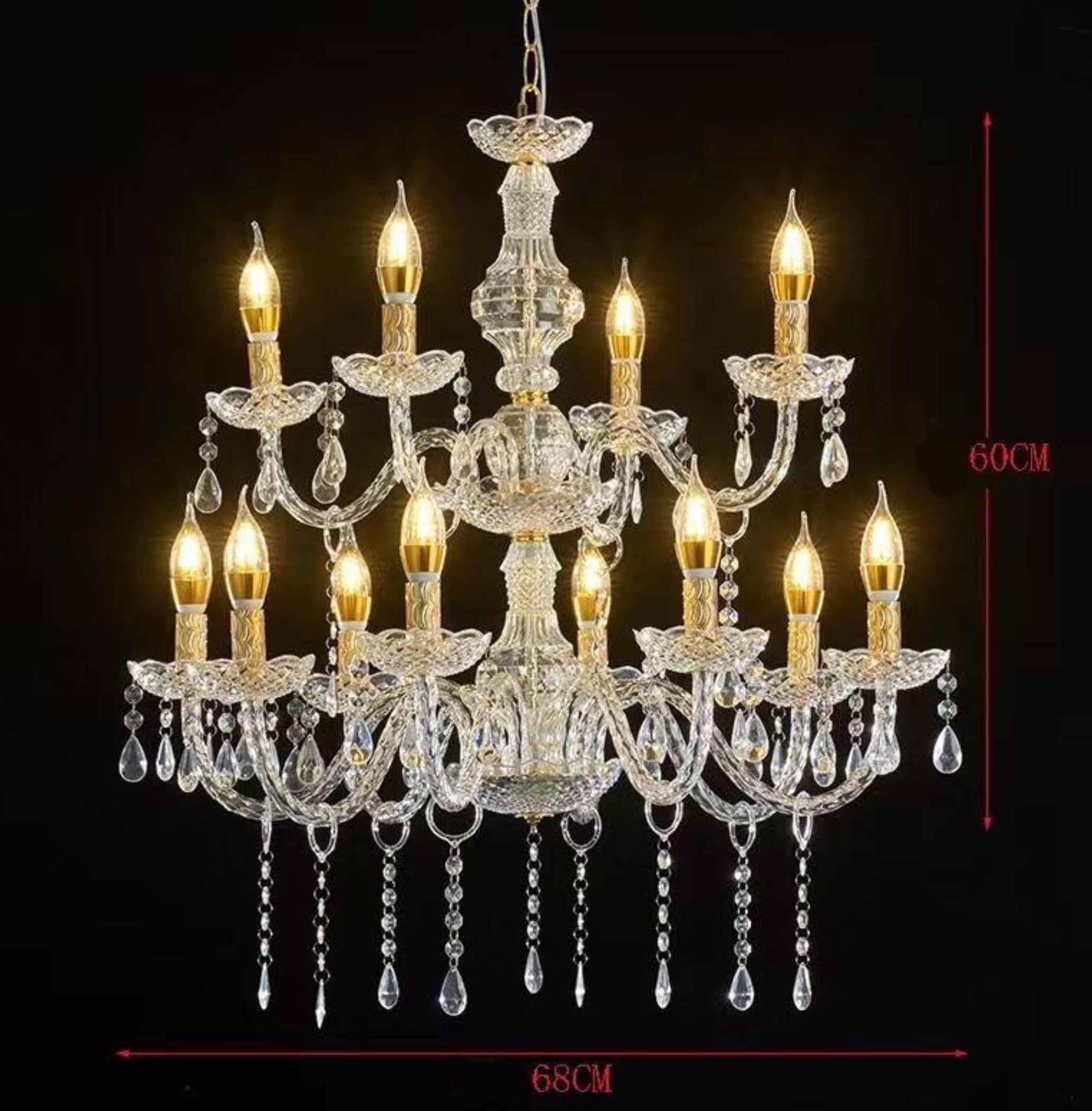 ACRYLIC CHANDELIER – 8 + 4 BULBS, TWO LAYER (ACRYLIC CRYSTAL)