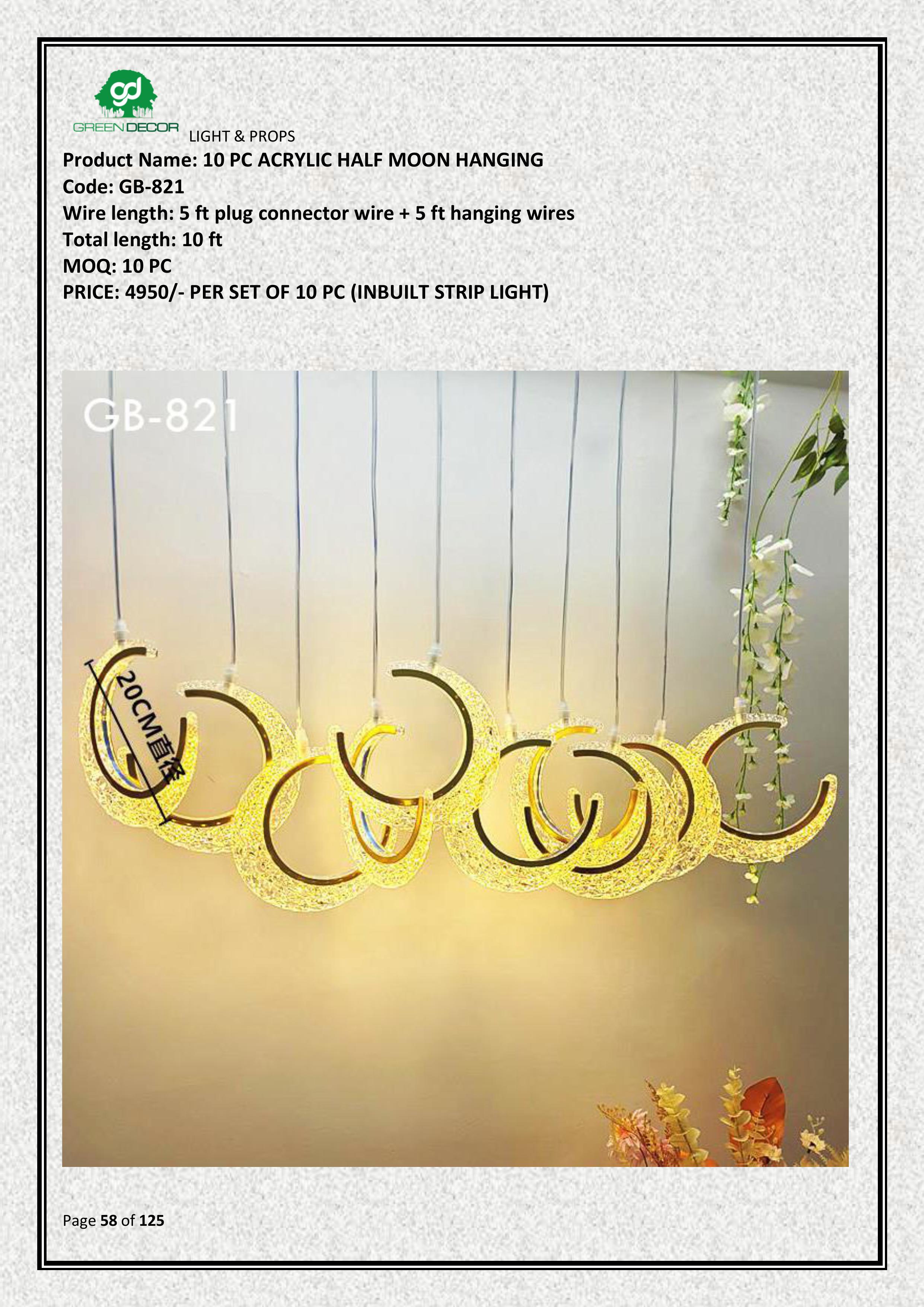 10 PC ACRYLIC HALF MOON HANGING
