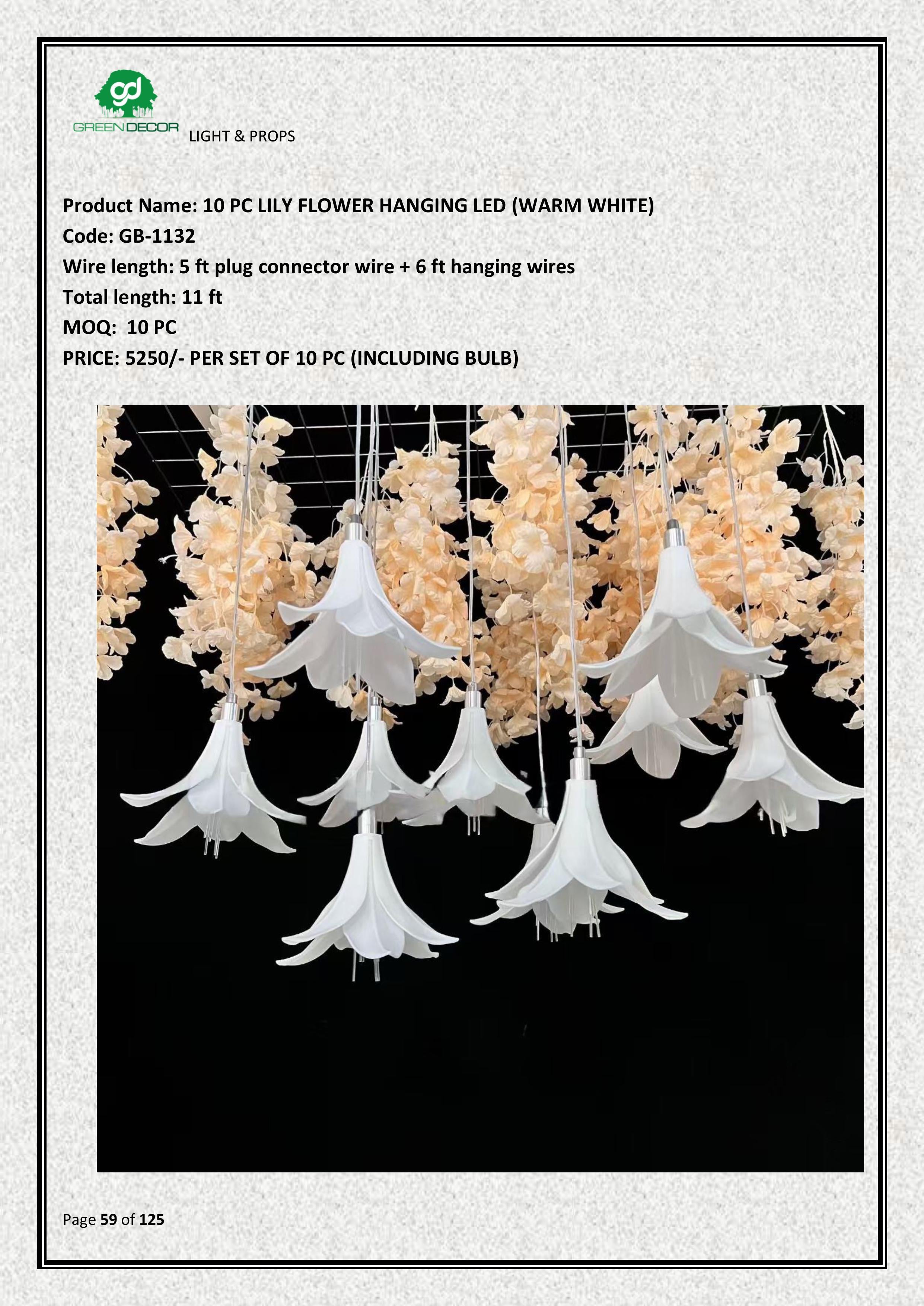 LED Lily Flower Hanging Light Set of 10 | Warm White