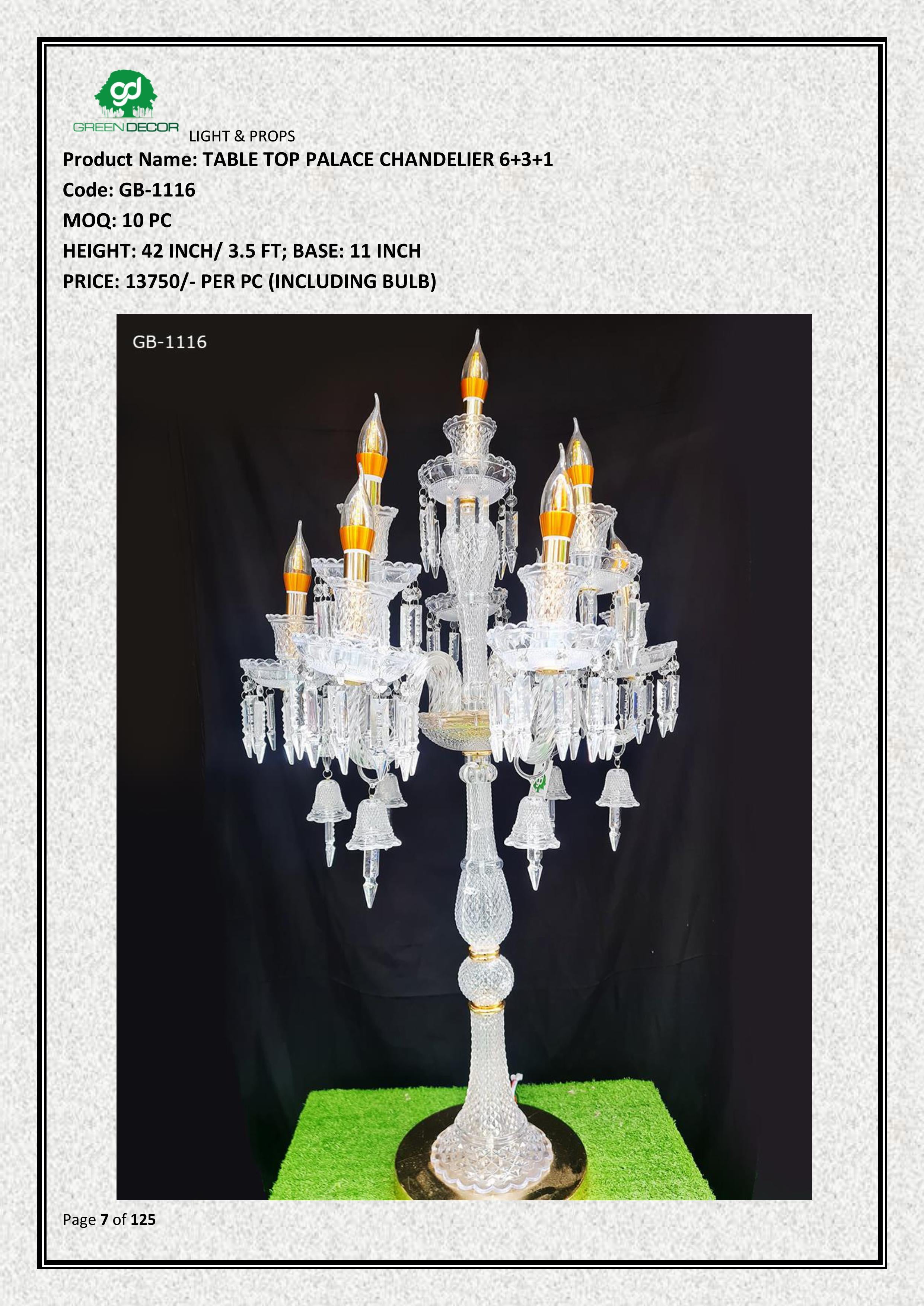 TABLE TOP PALACE CHANDELIER 6+3+1