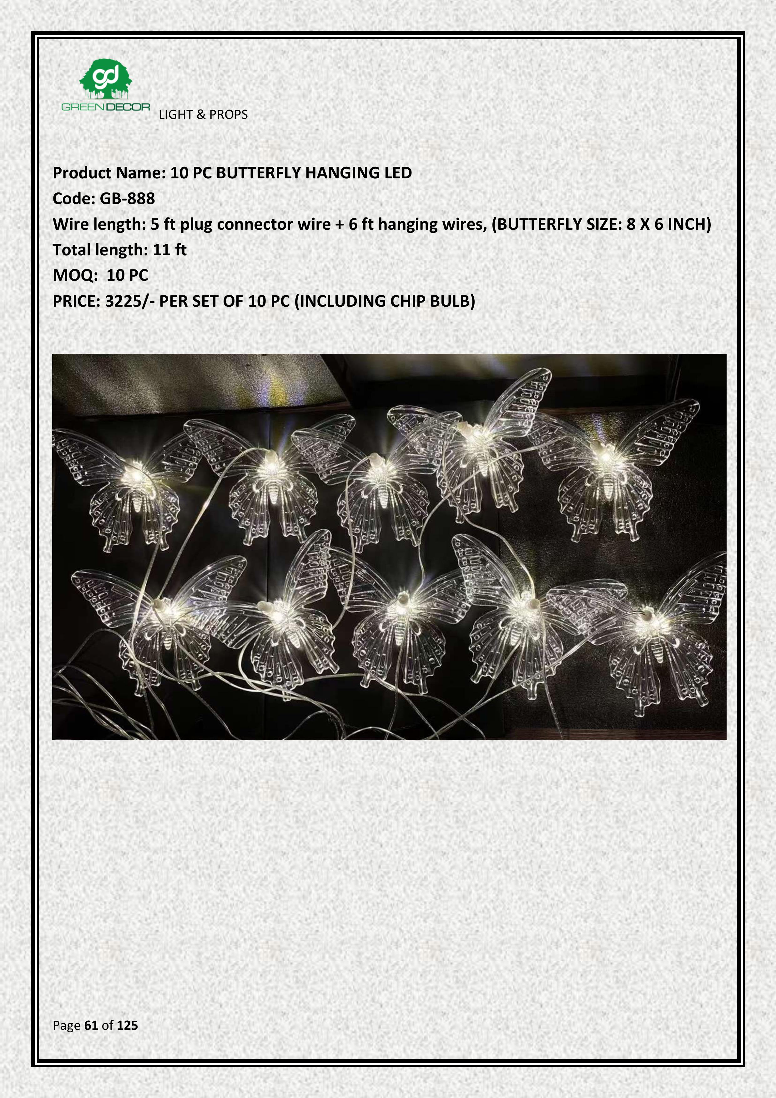 10 PC BUTTERFLY HANGING LED