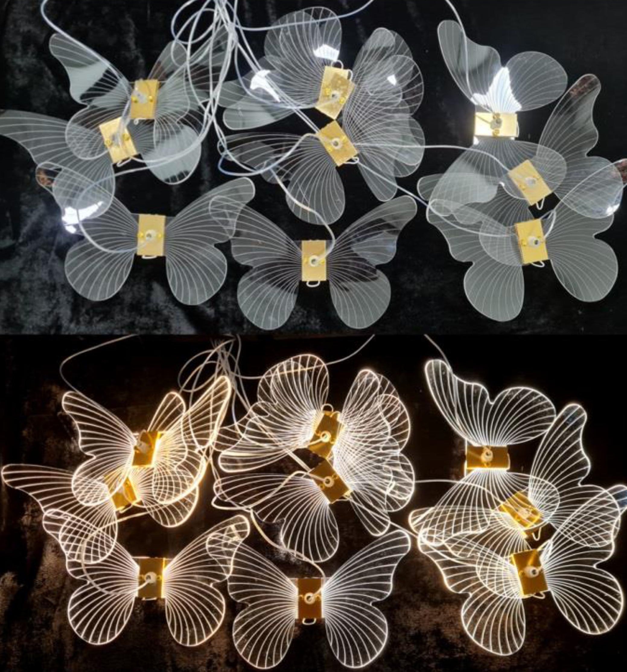 10 PC ACRYLIC BUTTERFLY WITH METAL JOINTS HANGING