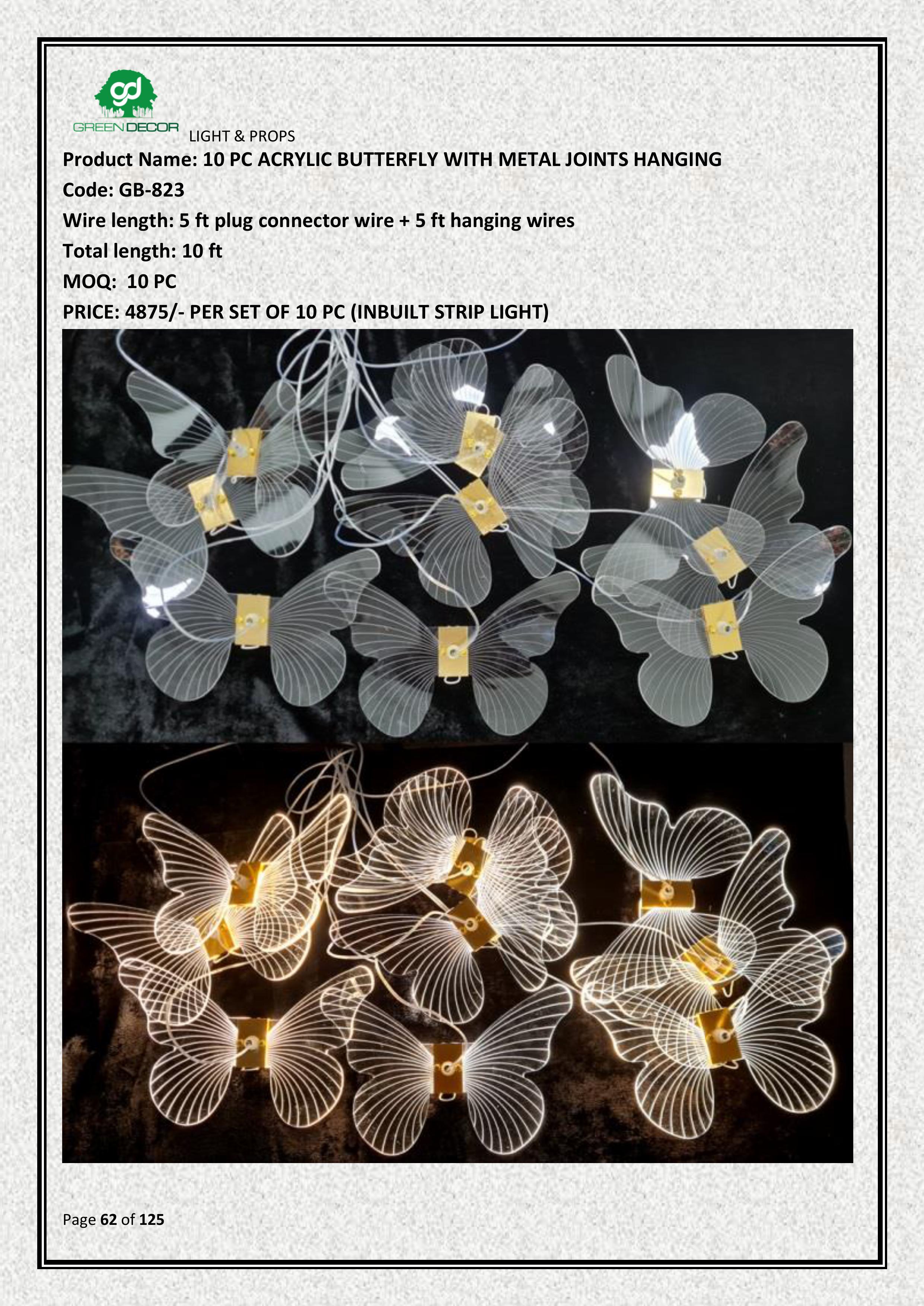10 PC ACRYLIC BUTTERFLY WITH METAL JOINTS HANGING
